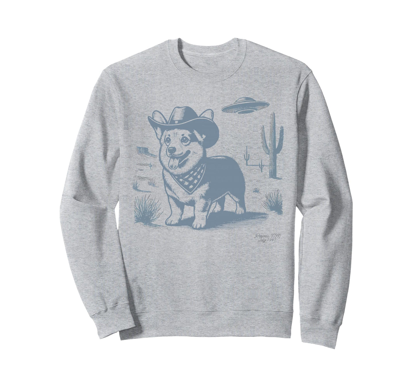 Funny 90S Western Cowboy Corgi Ufo Sweatshirt - Minimalist Print Men Women - T-Shirt, Sweatshirt, Hoodie