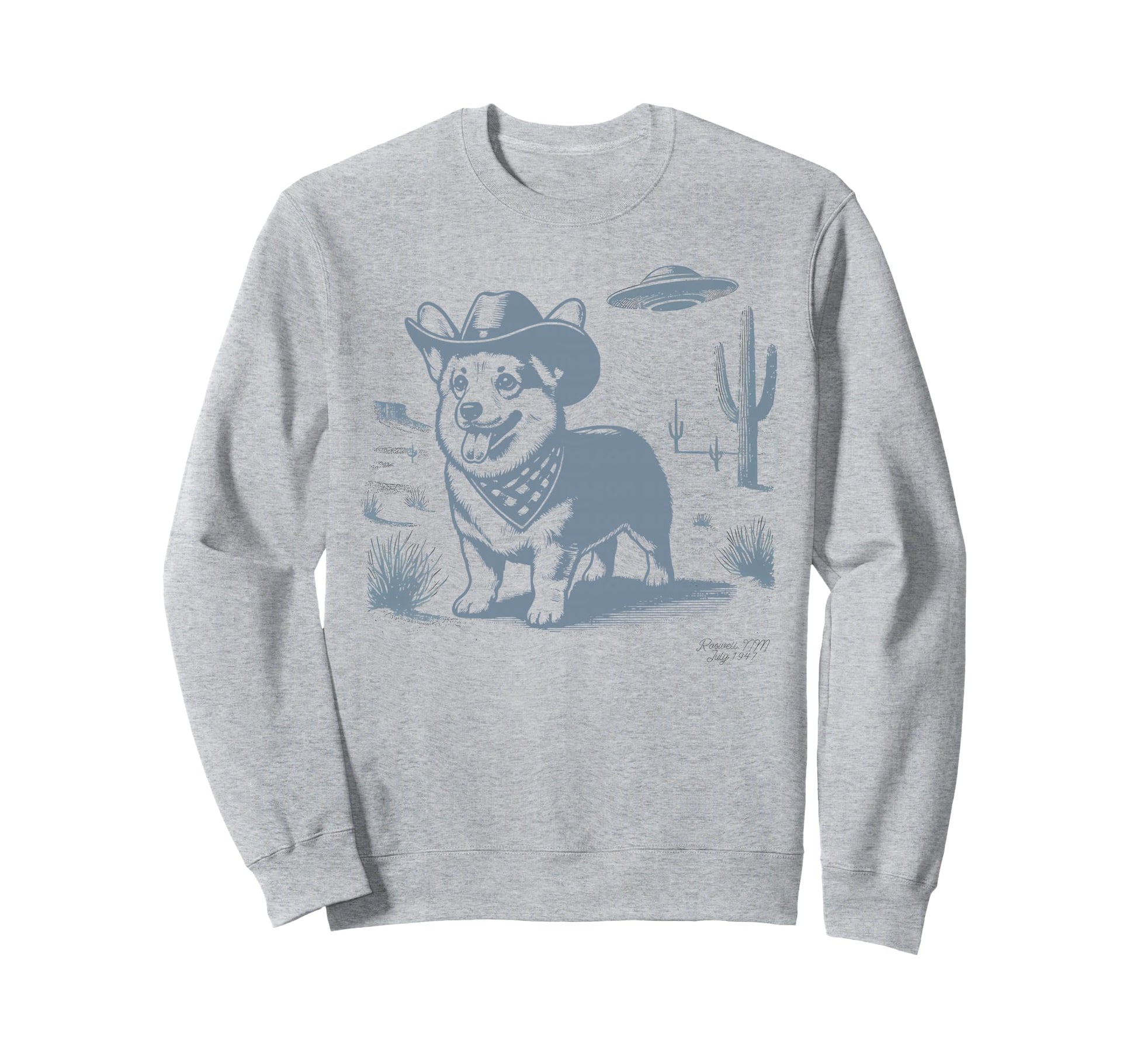Funny 90S Western Cowboy Corgi Ufo Sweatshirt - Minimalist Print Men Women - T-Shirt, Sweatshirt, Hoodie