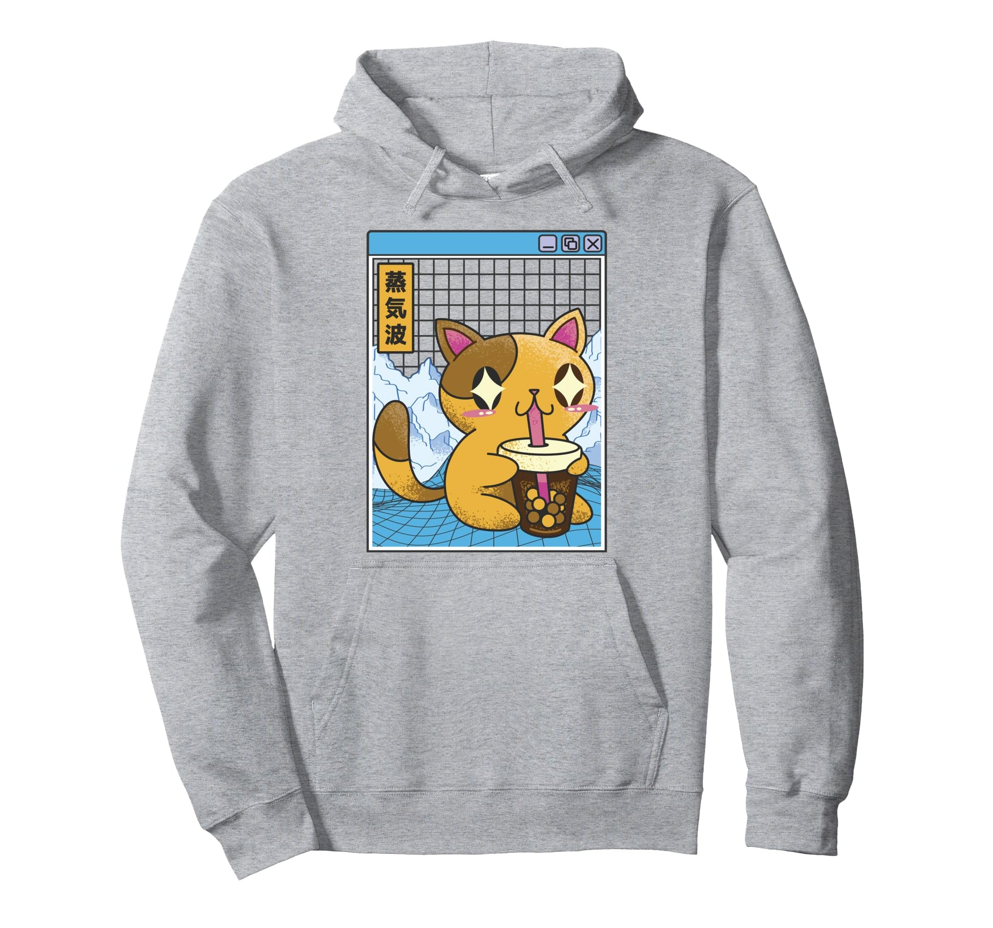 Cat Drinking Bubble Tea Kawaii Vaporwave Hoodie - Trendy Graphic Unisex - T-Shirt, Sweatshirt, Hoodie