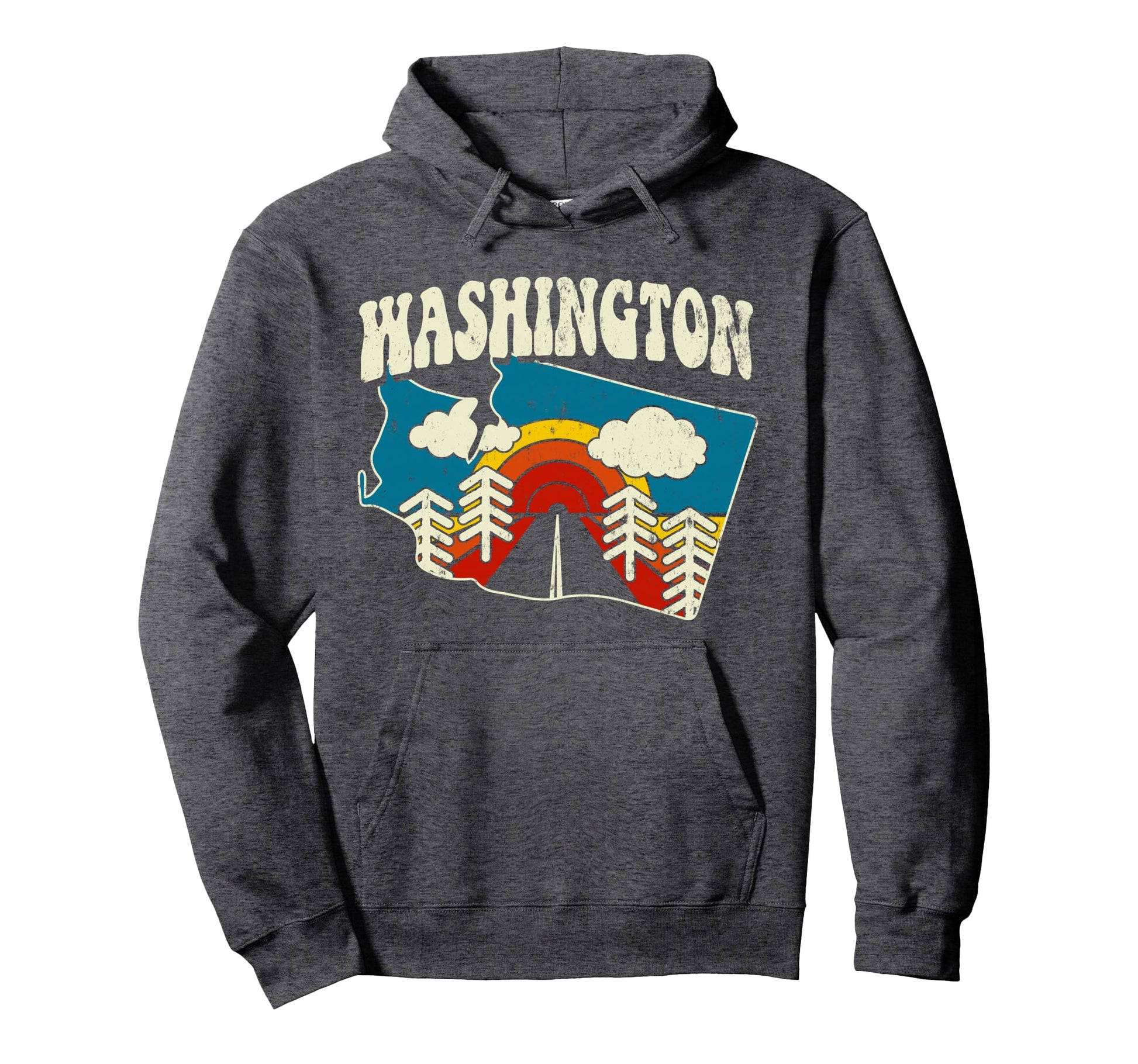 Washington State Rainbow Hippie 70S Map Hoodie - Graphic Print Unisex - T-Shirt, Sweatshirt, Hoodie