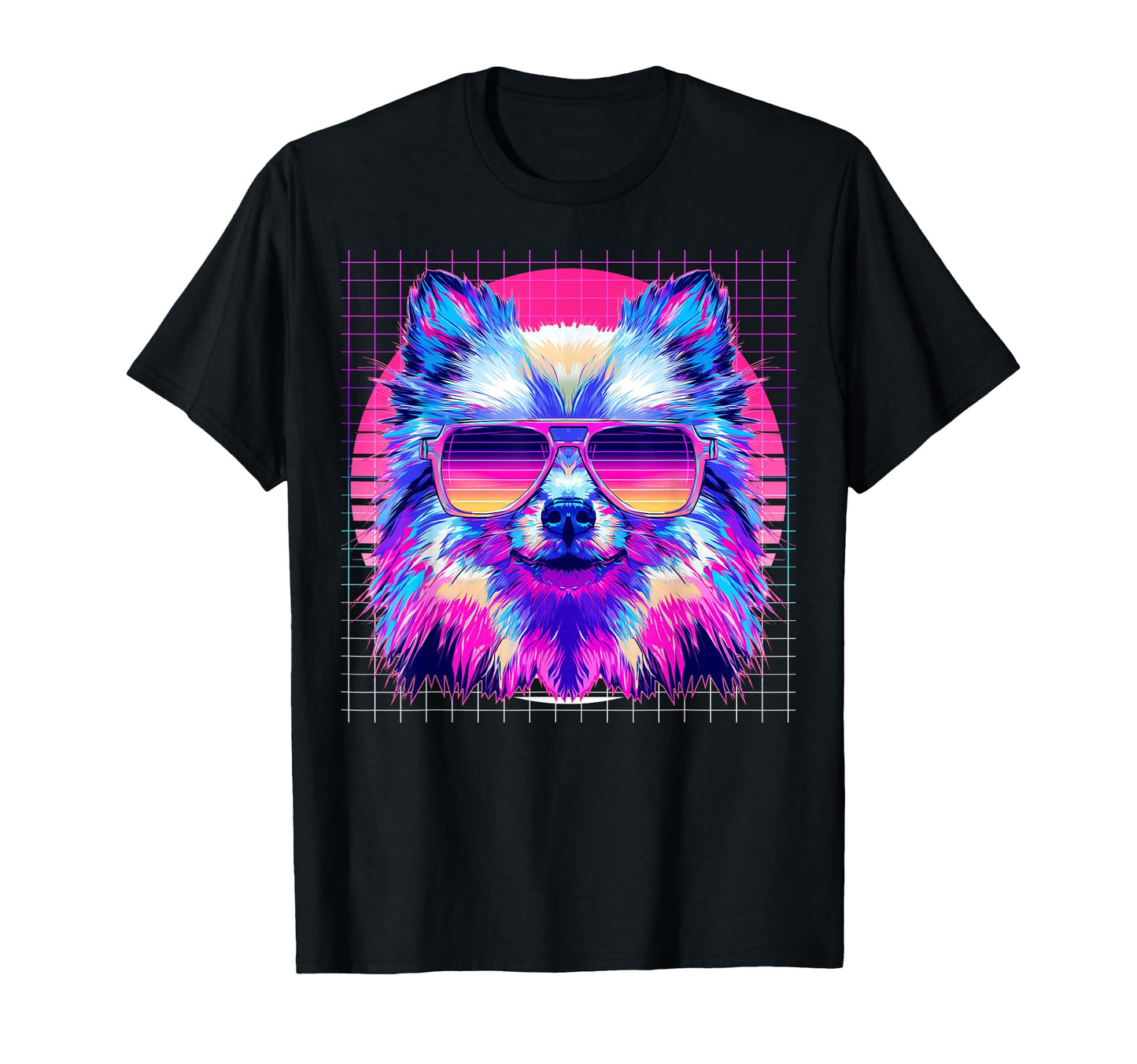 Pomeranian Sunglasses Dog Vaporwave T-Shirt - Graphic Print Unisex - T-Shirt, Sweatshirt, Hoodie