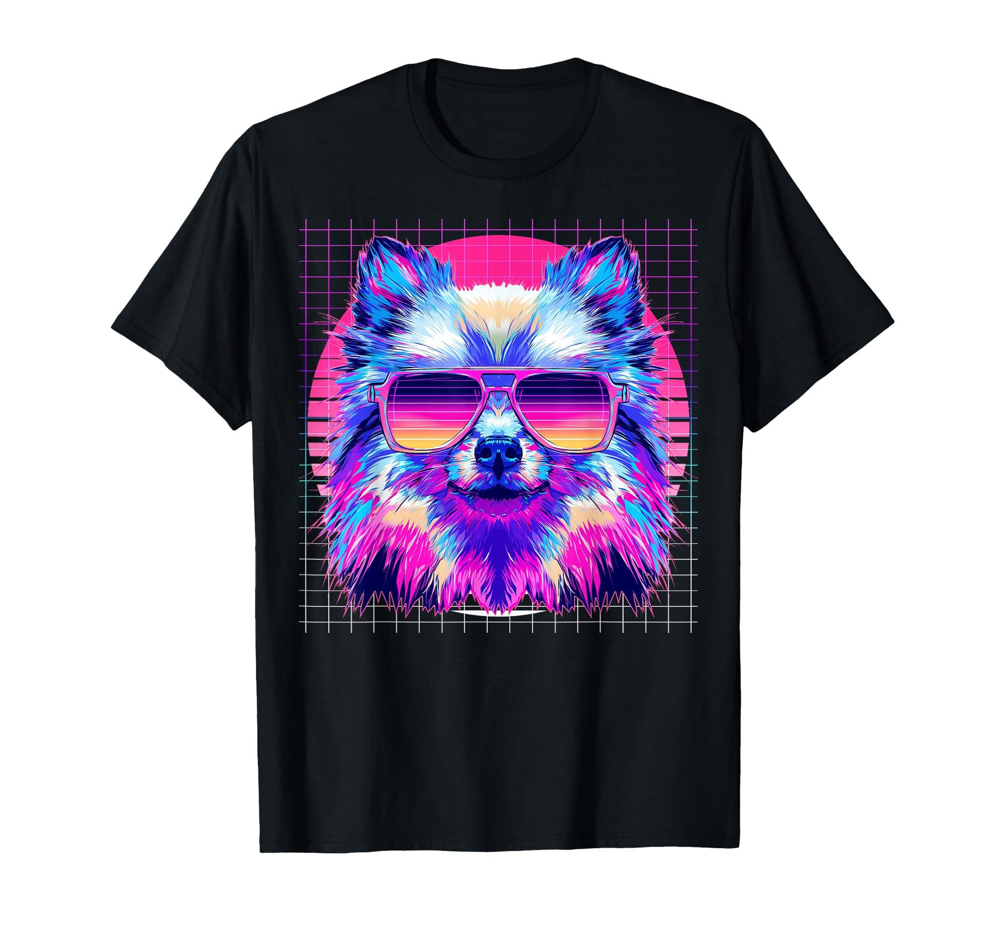 Pomeranian Sunglasses Dog Vaporwave T-Shirt - Graphic Print Unisex - T-Shirt, Sweatshirt, Hoodie