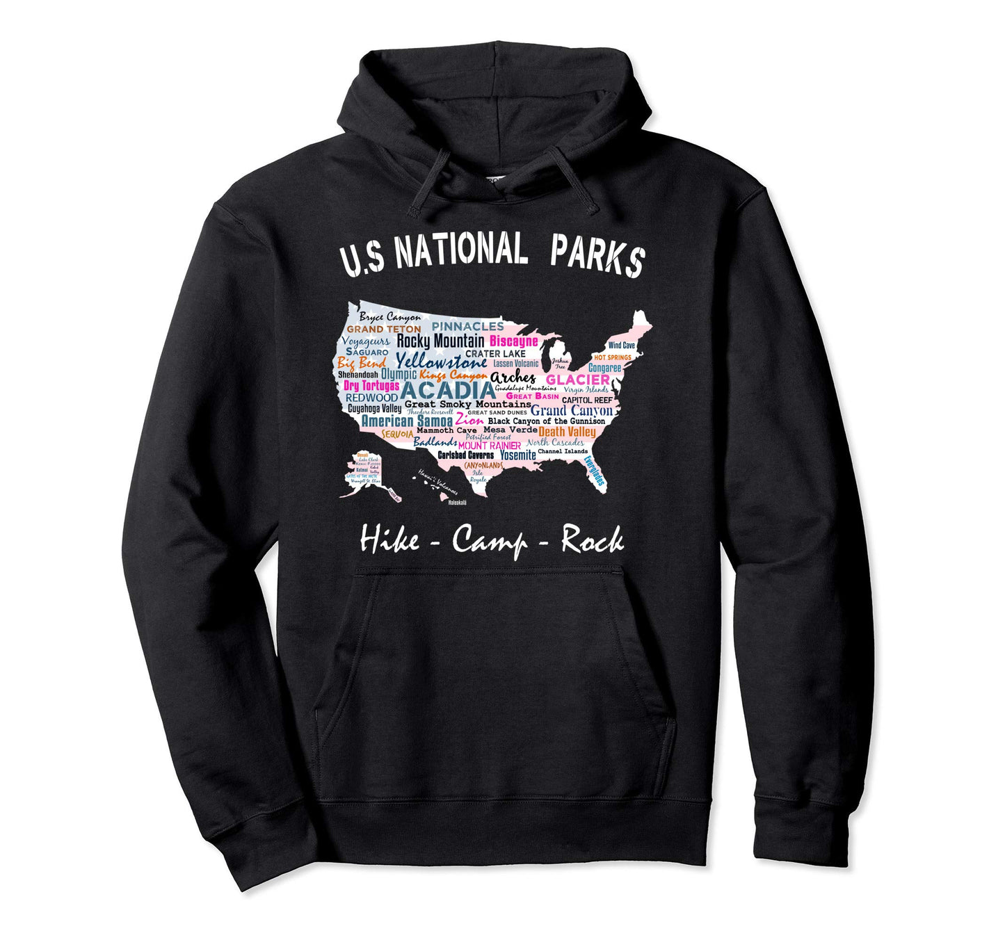Us National Parks Map Camping Hiking Hoodie - Trendy Graphic for Adults - T-Shirt, Sweatshirt, Hoodie