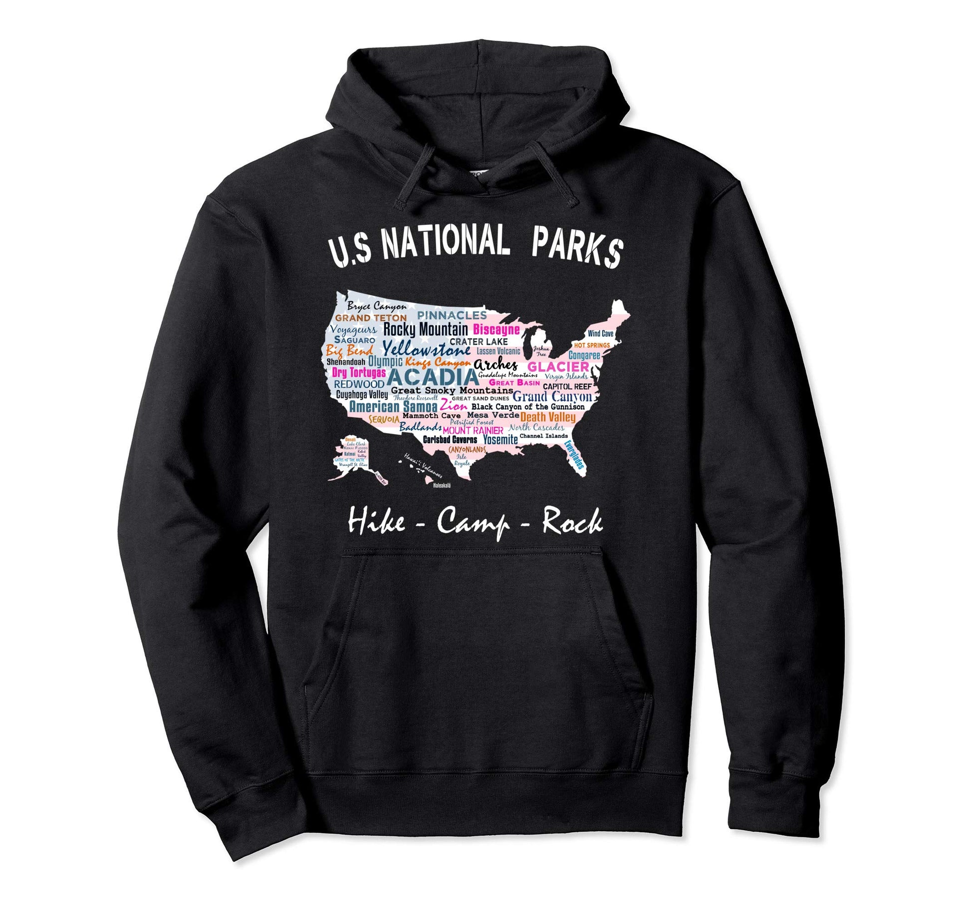 Us National Parks Map Camping Hiking Hoodie - Trendy Graphic for Adults - T-Shirt, Sweatshirt, Hoodie