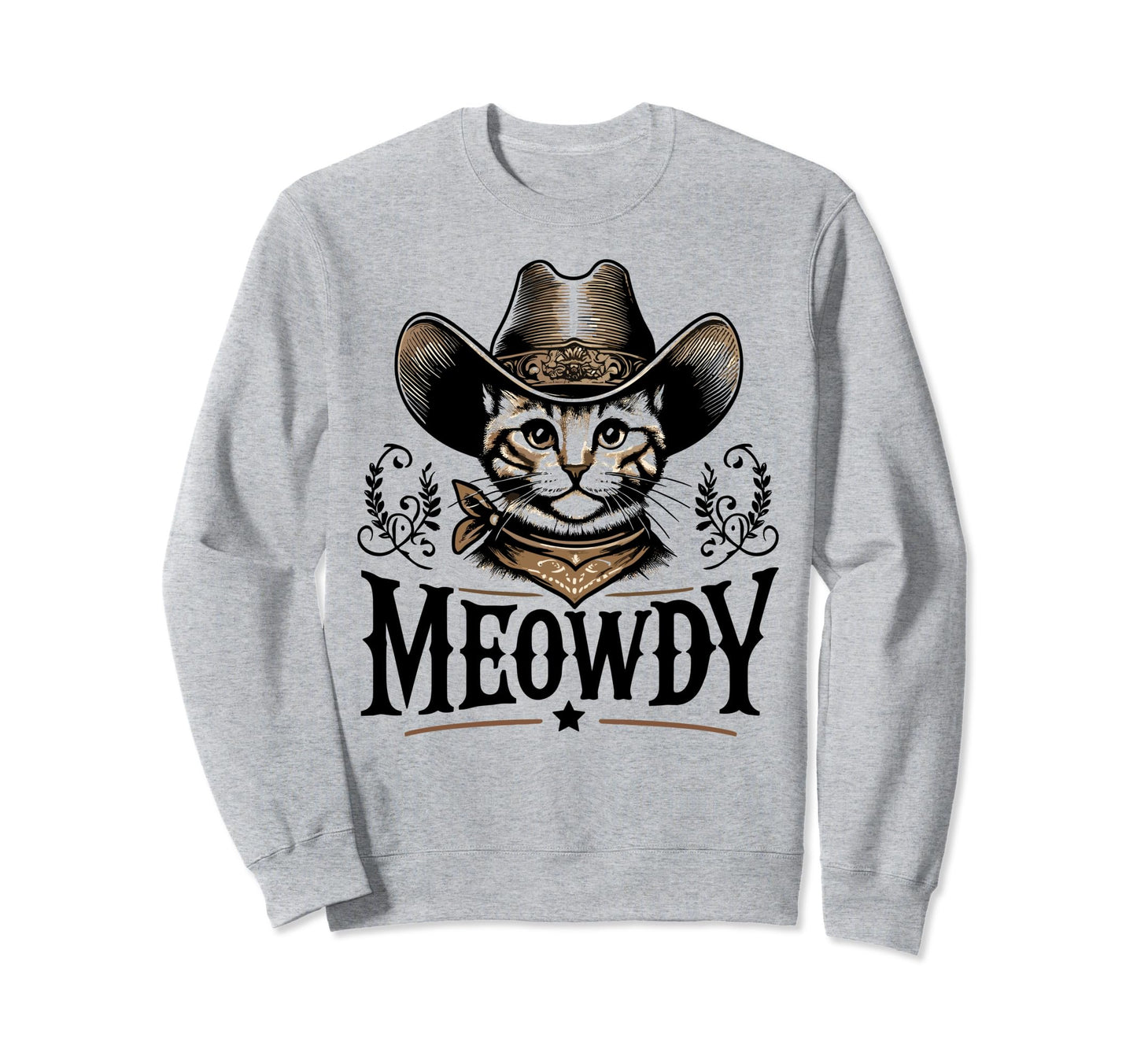 Meowdy Funny Cat Wearing Cowboy Sweatshirt - Custom Art Print for Adults - T-Shirt, Sweatshirt, Hoodie