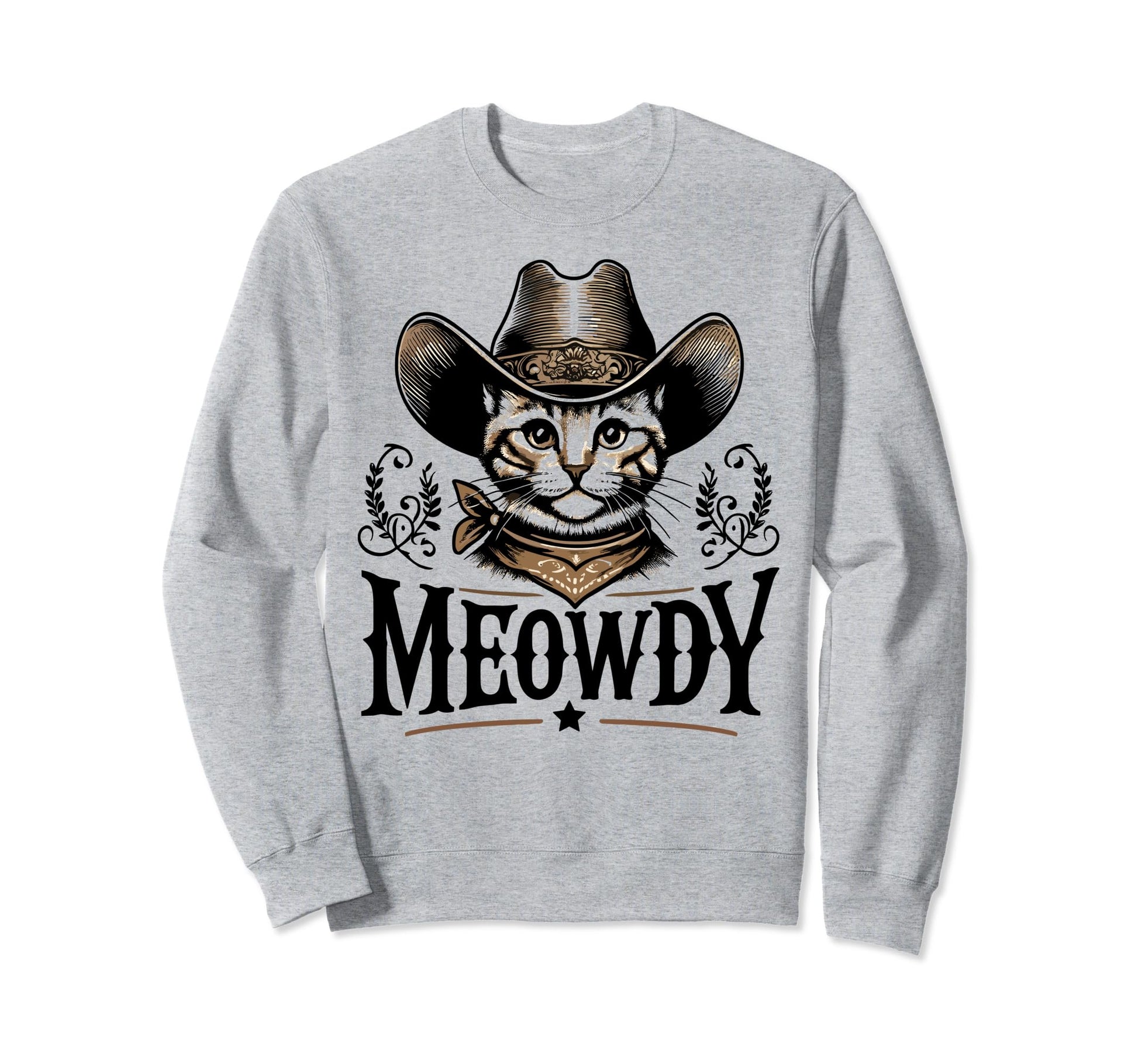 Meowdy Funny Cat Wearing Cowboy Sweatshirt - Custom Art Print for Adults - T-Shirt, Sweatshirt, Hoodie