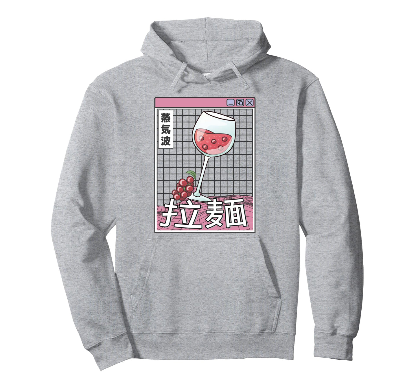 Wine Glass Kawaii Grid Vaporwave Hoodie - Streetwear Style Men Women - T-Shirt, Sweatshirt, Hoodie