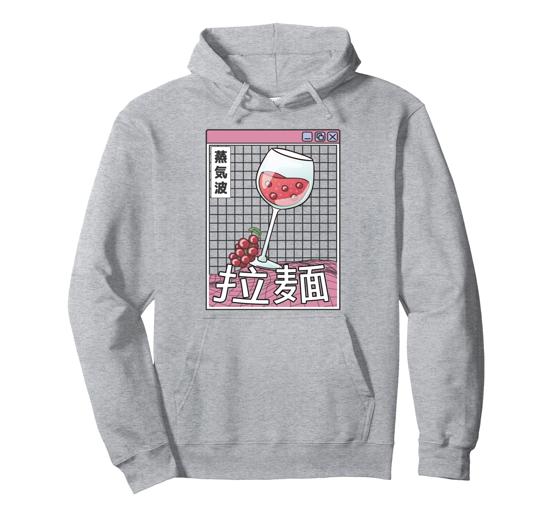 Wine Glass Kawaii Grid Vaporwave Hoodie - Streetwear Style Men Women - T-Shirt, Sweatshirt, Hoodie