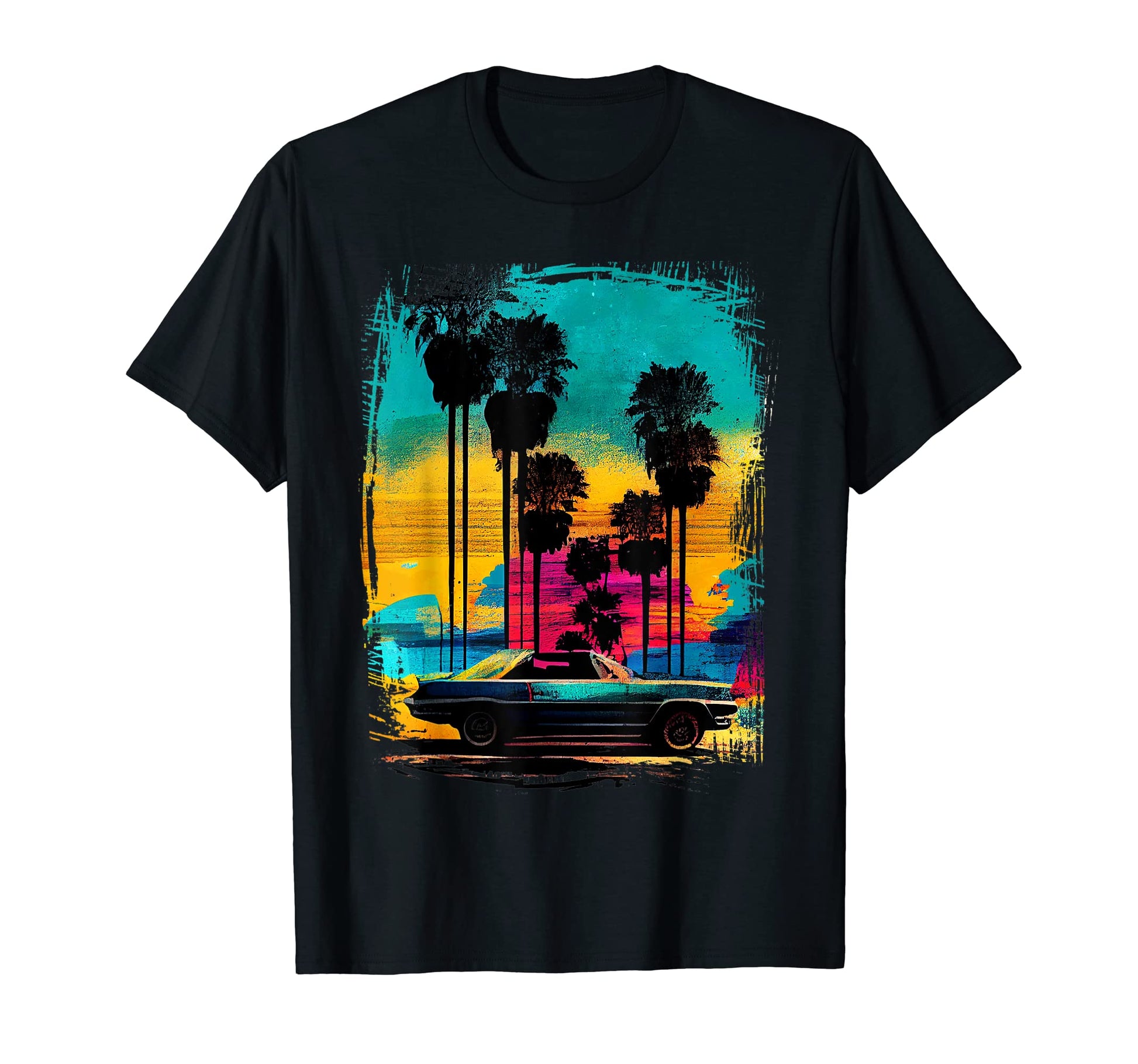 Car And Palm Tree Sunset 80S 90S T-Shirt - Streetwear Style Men Women - T-Shirt, Sweatshirt, Hoodie