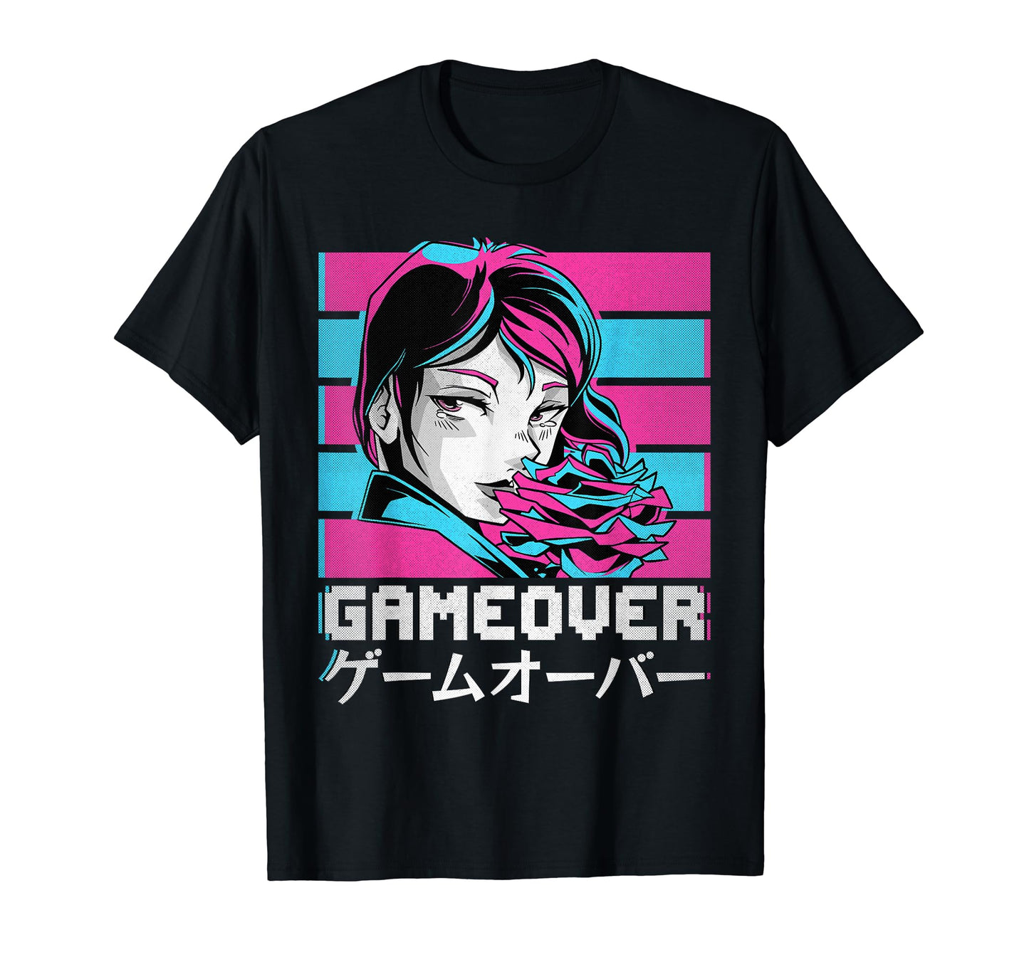 Gameover Anime Aesthetic Vaporwave T-Shirt - Custom Art Print Men Women - T-Shirt, Sweatshirt, Hoodie