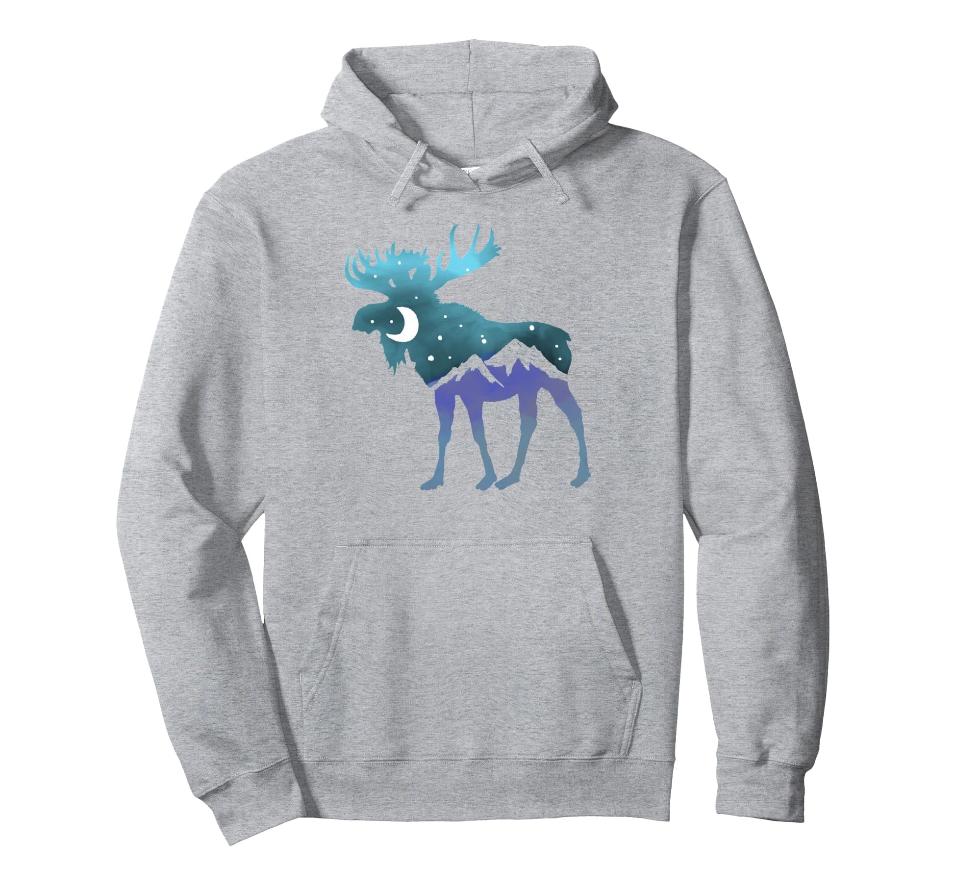 Artistic Moose Night Sky Moon Stars Hoodie - Unique Graphic for Adults - T-Shirt, Sweatshirt, Hoodie