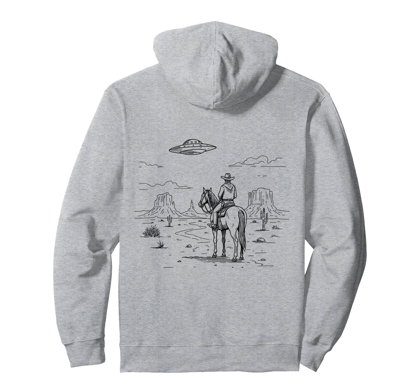 Western Cowboy Ufo Alien Aesthetic Hoodie - Custom Art Print Unisex - T-Shirt, Sweatshirt, Hoodie