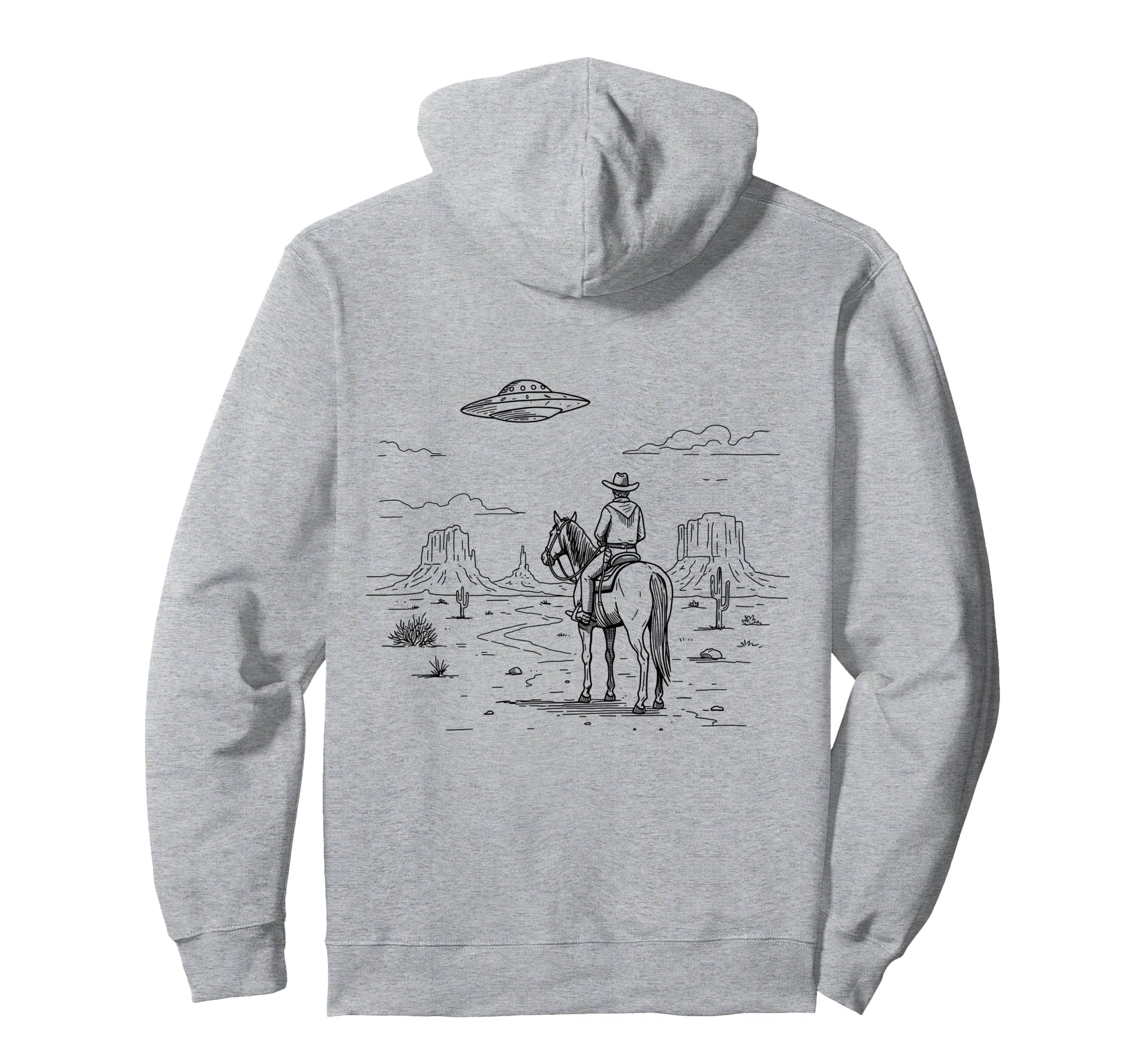 Western Cowboy Ufo Alien Aesthetic Hoodie - Custom Art Print Unisex - T-Shirt, Sweatshirt, Hoodie