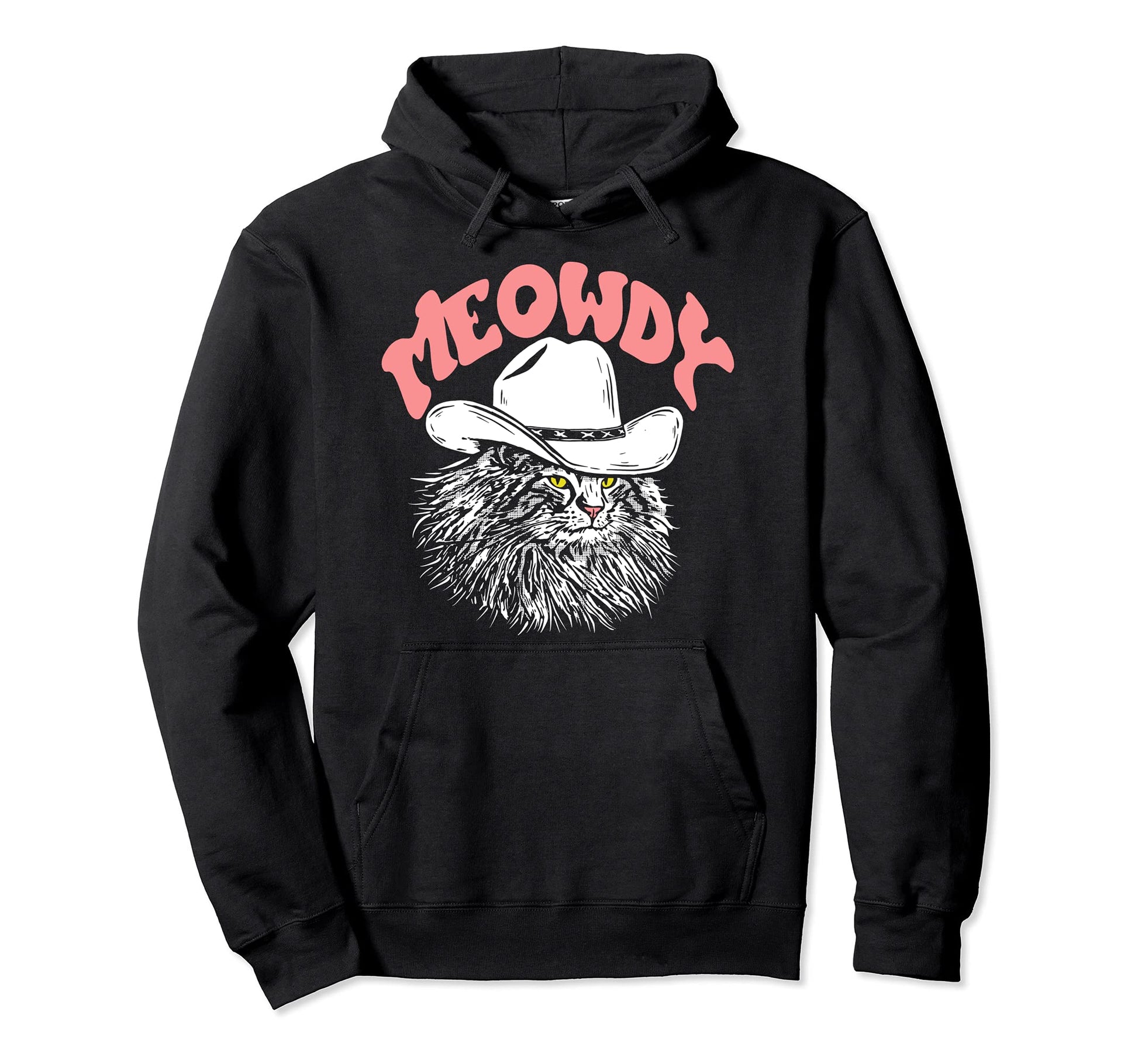Meowdy Funny Country Music Cat Cowboy Hat Hoodie - Unique Graphic Men Women - T-Shirt, Sweatshirt, Hoodie