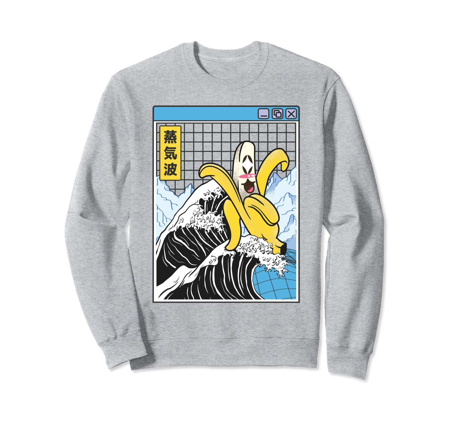 Happy Banana Kanagawa Wave Grid Sweatshirt - Casual Everyday Wear Unisex - T-Shirt, Sweatshirt, Hoodie