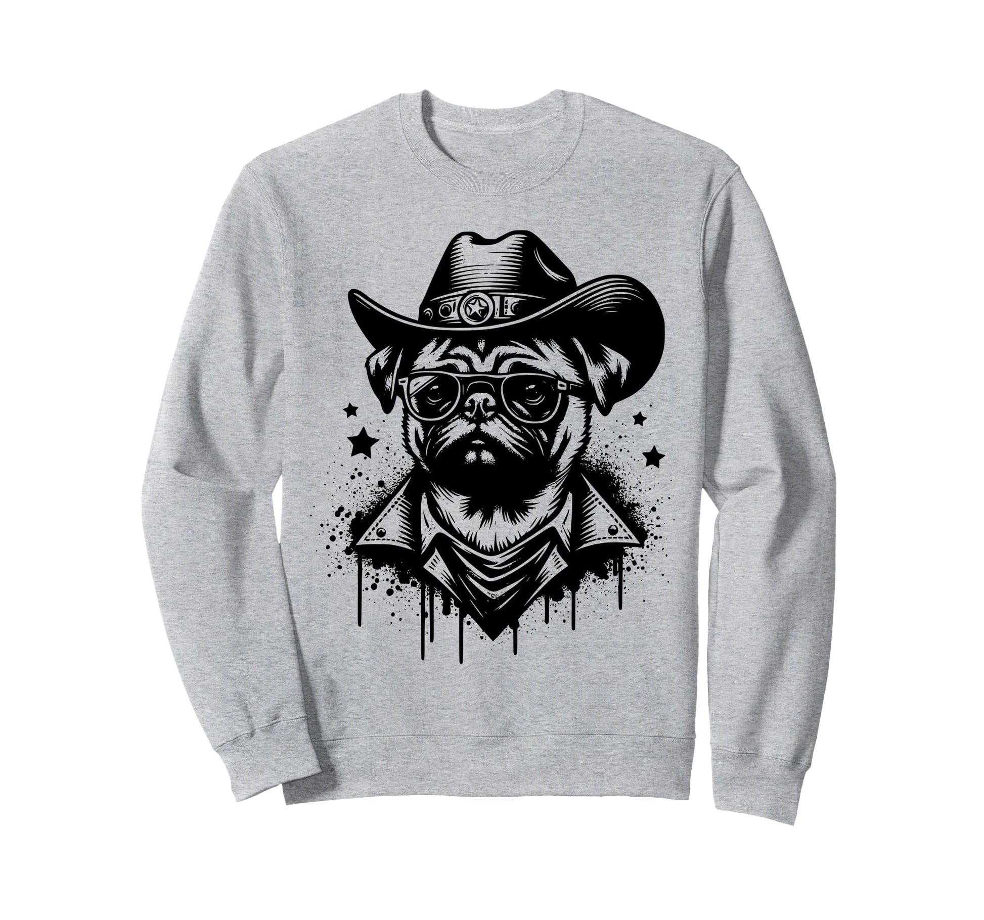 Funny Western Pug Cowboy Hat And Sweatshirt - Streetwear Style for Adults - T-Shirt, Sweatshirt, Hoodie