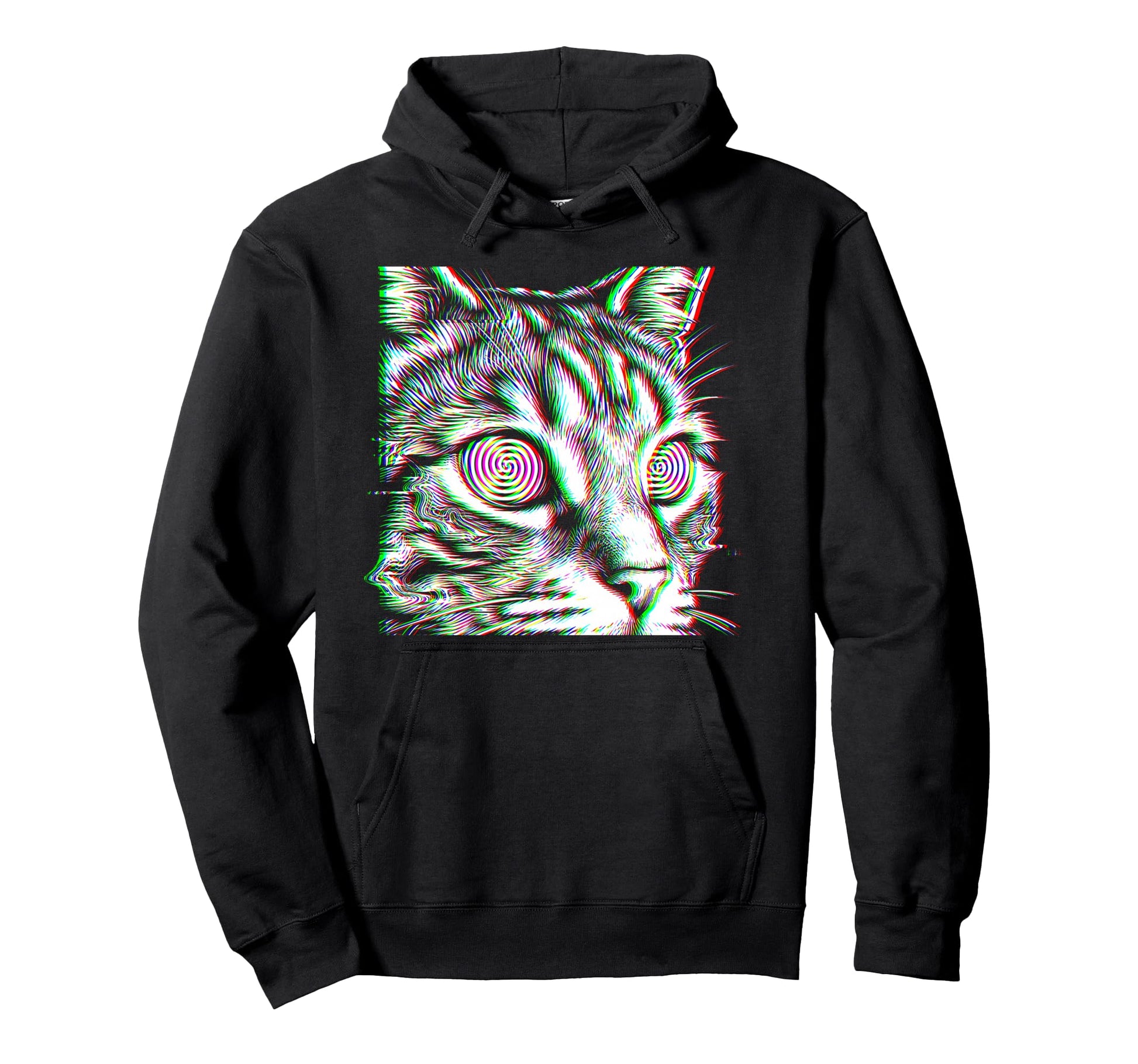 Glitch Cat Rave Party Edm Techno House Hoodie - Unique Graphic Men Women - T-Shirt, Sweatshirt, Hoodie