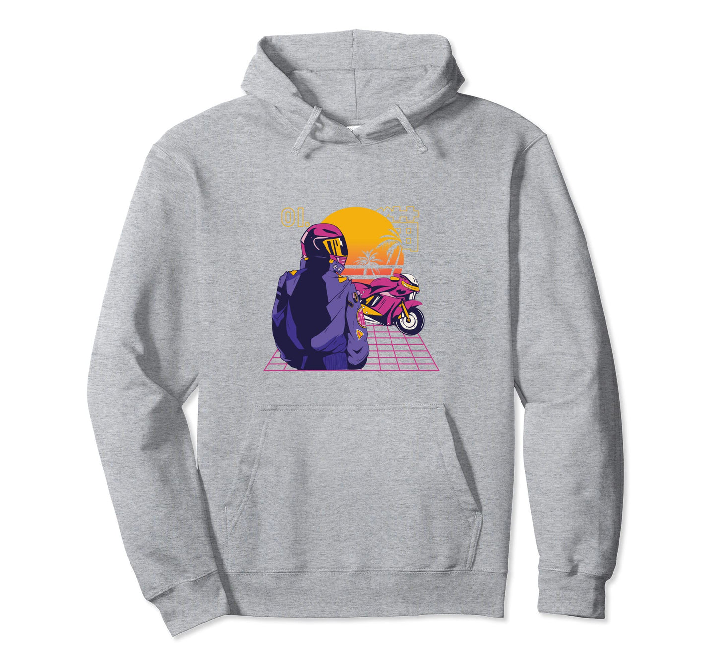 Synthwaves Motorcyclist Motorcycle Hoodie - Casual Everyday Wear Men Women - T-Shirt, Sweatshirt, Hoodie