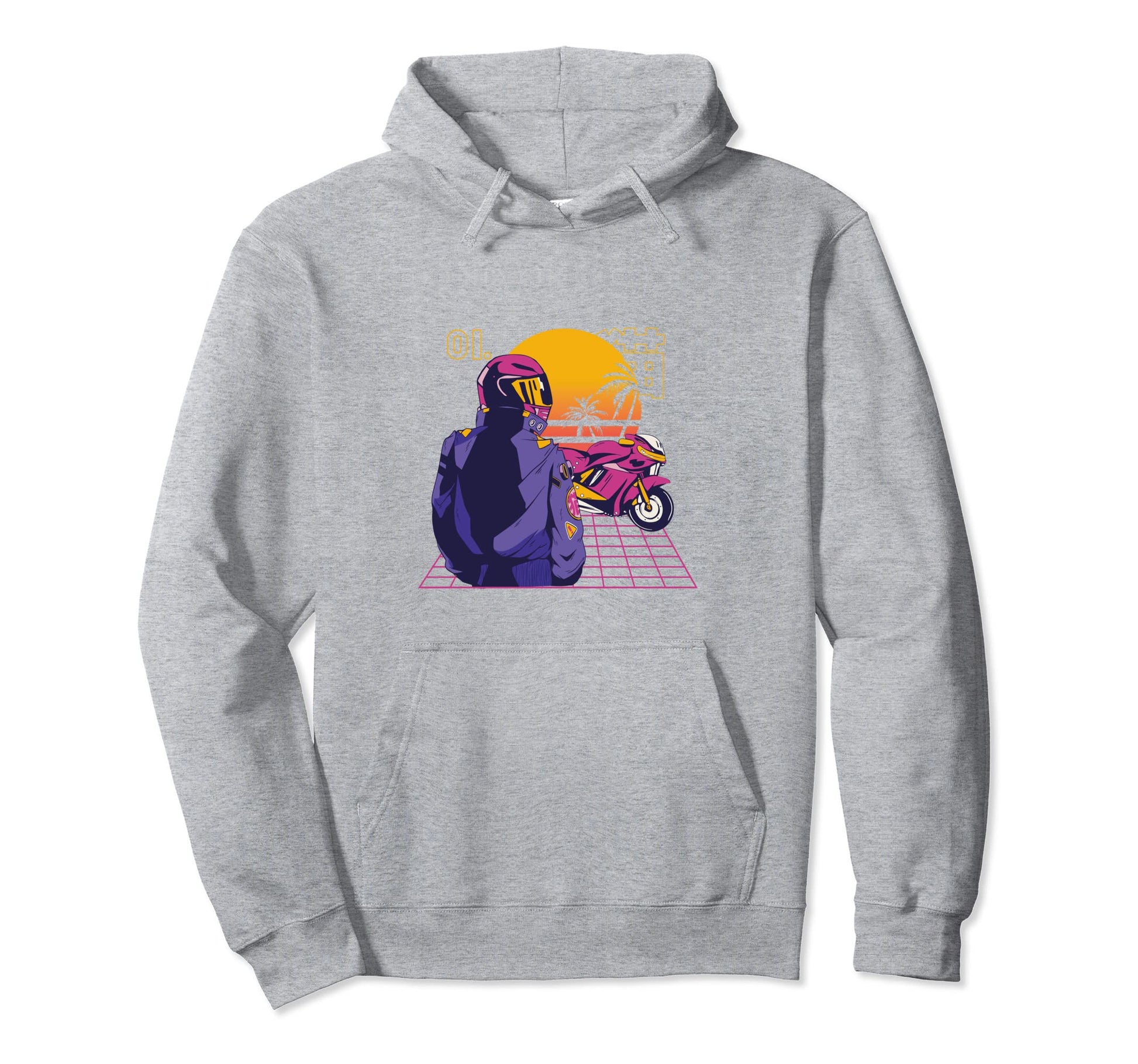 Synthwaves Motorcyclist Motorcycle Hoodie - Casual Everyday Wear Men Women - T-Shirt, Sweatshirt, Hoodie