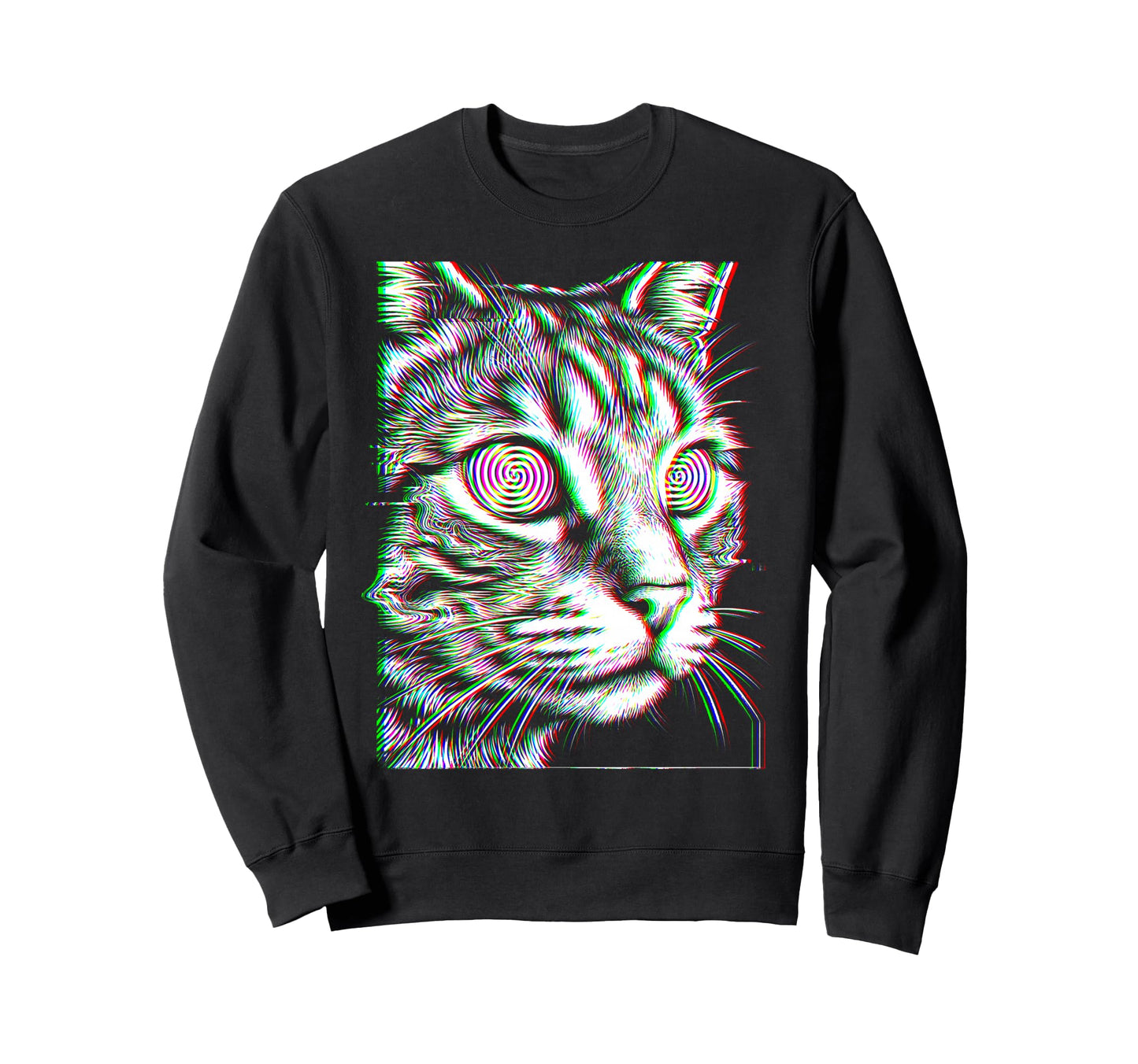 Glitch Cat Rave Party Edm Techno Sweatshirt - Custom Art Print for Adults - T-Shirt, Sweatshirt, Hoodie