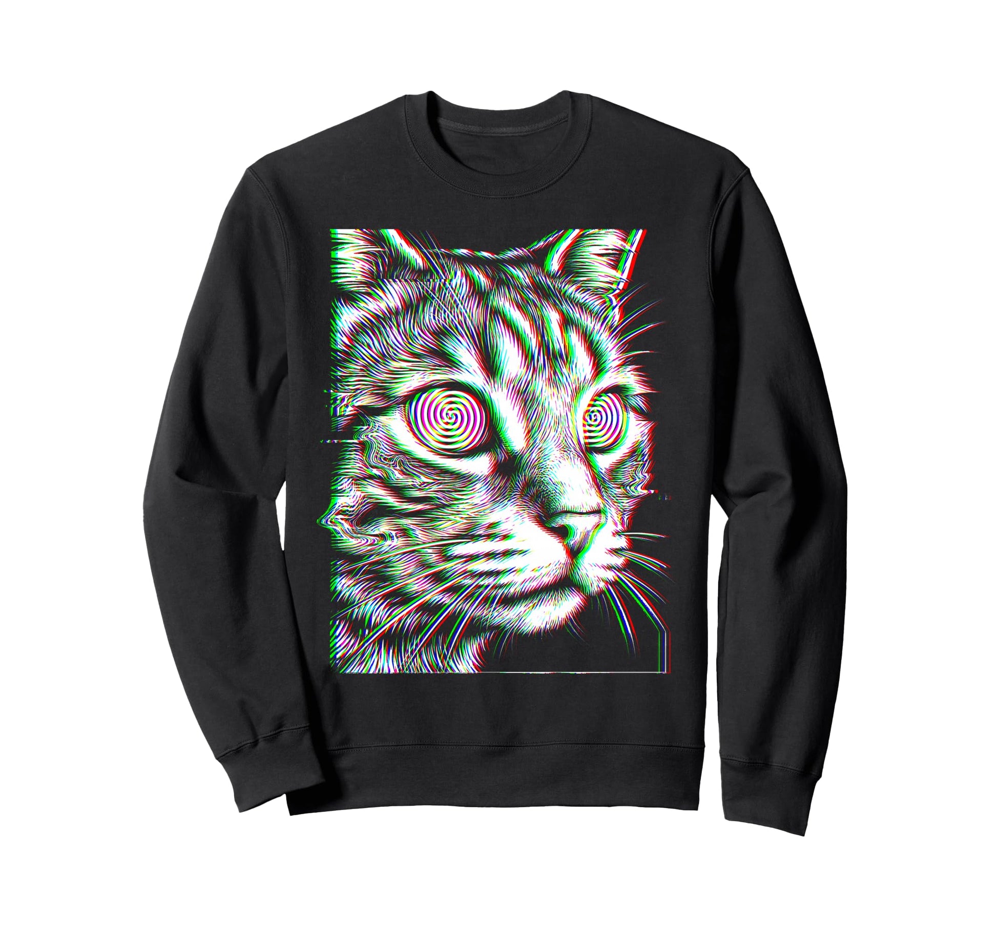 Glitch Cat Rave Party Edm Techno Sweatshirt - Custom Art Print for Adults - T-Shirt, Sweatshirt, Hoodie
