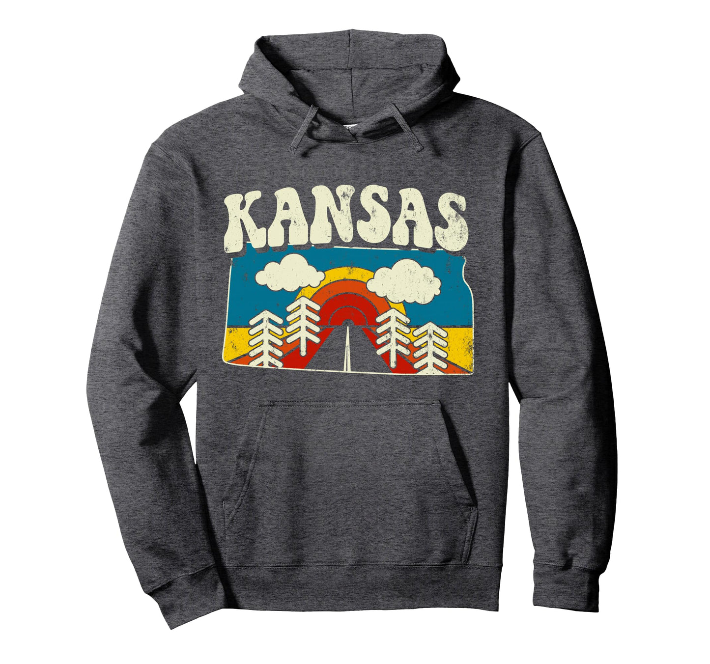 Kansas State Rainbow Hippie 70S Map Hoodie - Novelty Apparel Men Women - T-Shirt, Sweatshirt, Hoodie