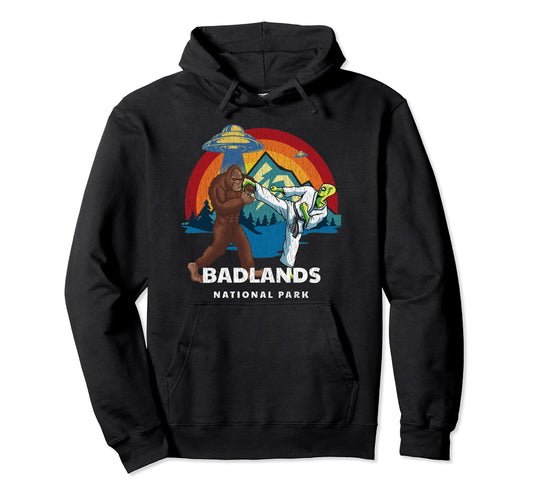 Badlands National Park Bigfoot Alien Ufo Hoodie - Minimalist Print Unisex - T-Shirt, Sweatshirt, Hoodie