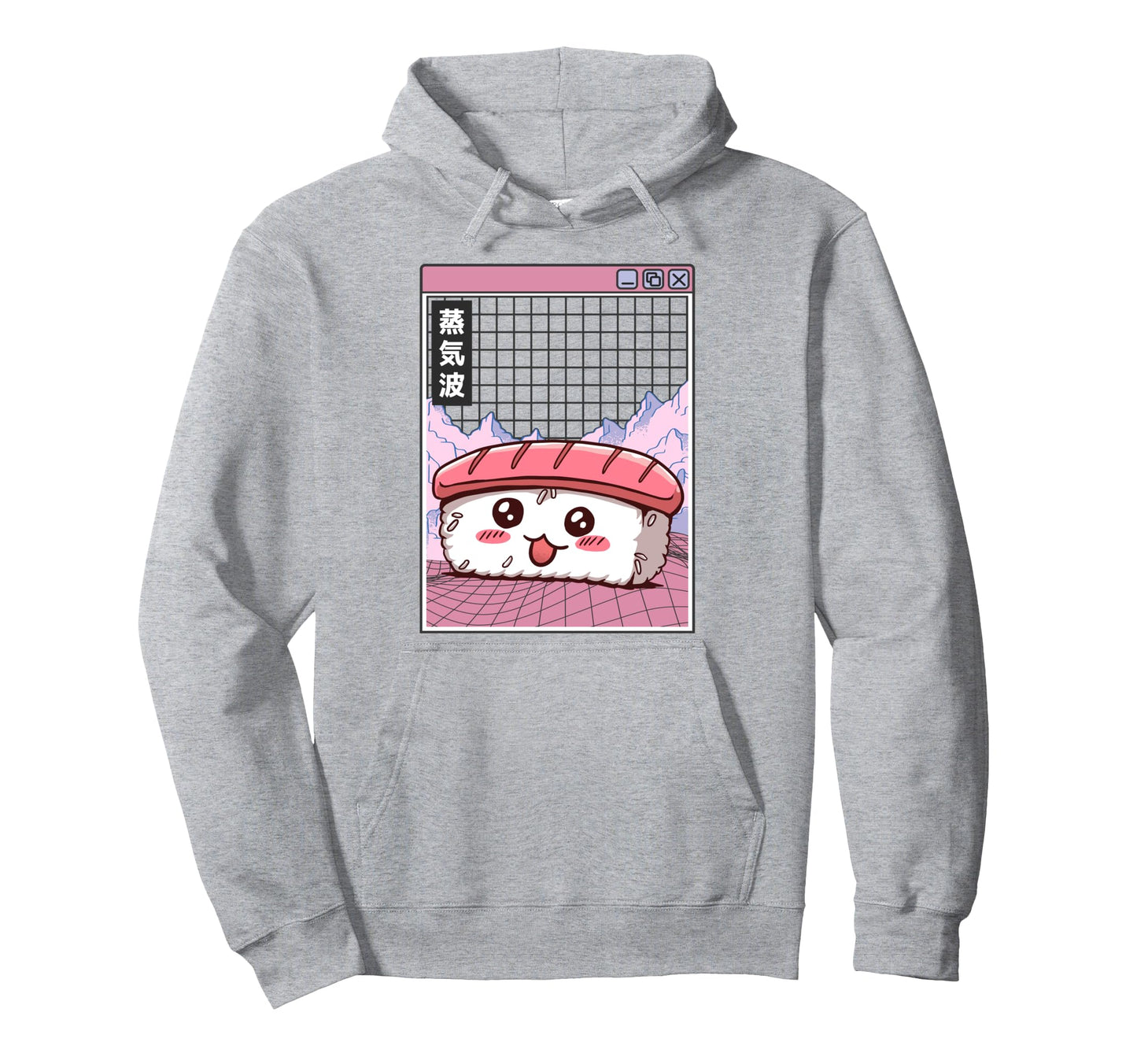 Sushi Kawaii Grid Vaporwave Hoodie - Fun Novelty Design for Adults - T-Shirt, Sweatshirt, Hoodie