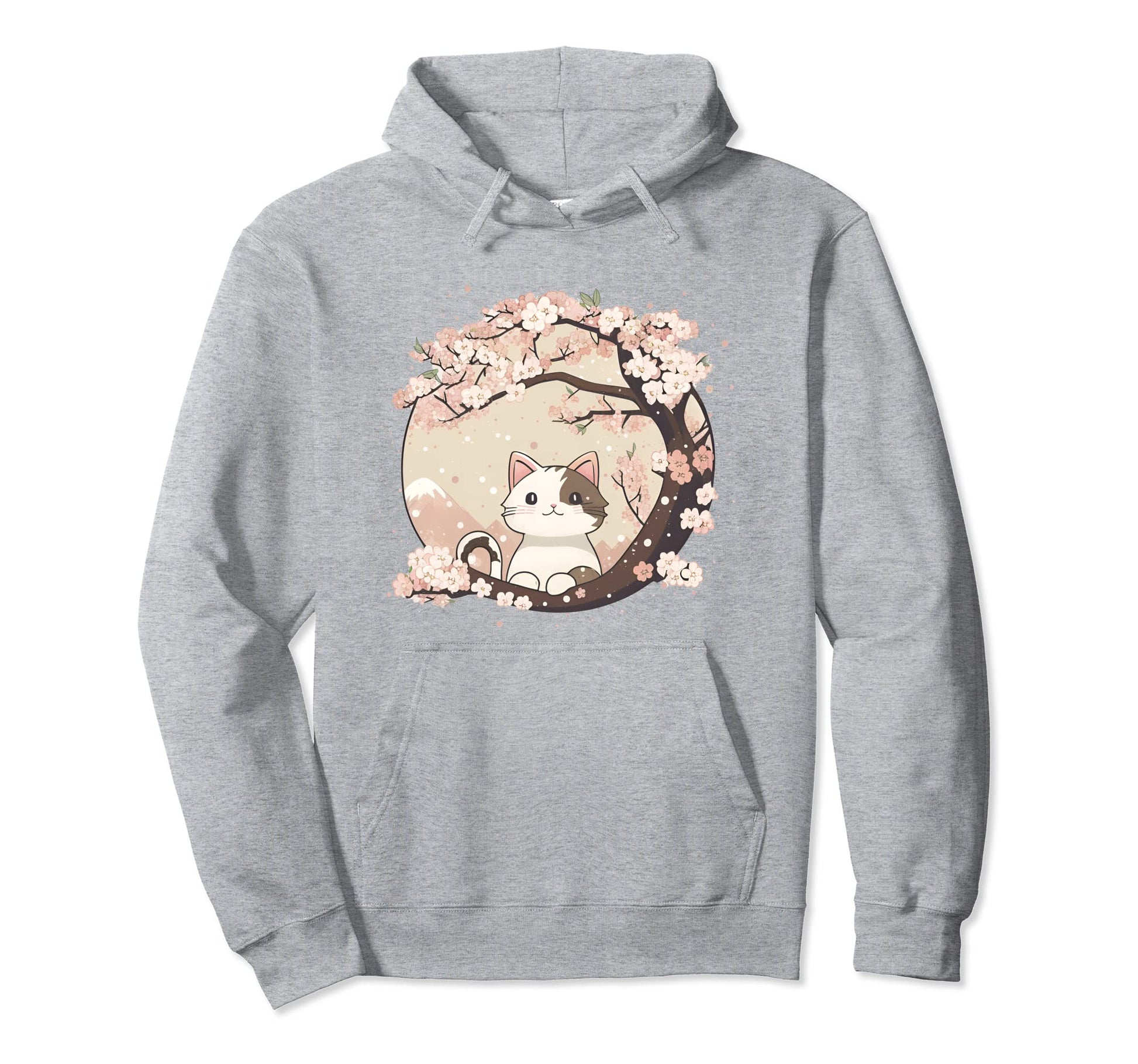 Cat Japanese Aesthetic Vaporwave Cherry Hoodie - Graphic Print for Adults - T-Shirt, Sweatshirt, Hoodie