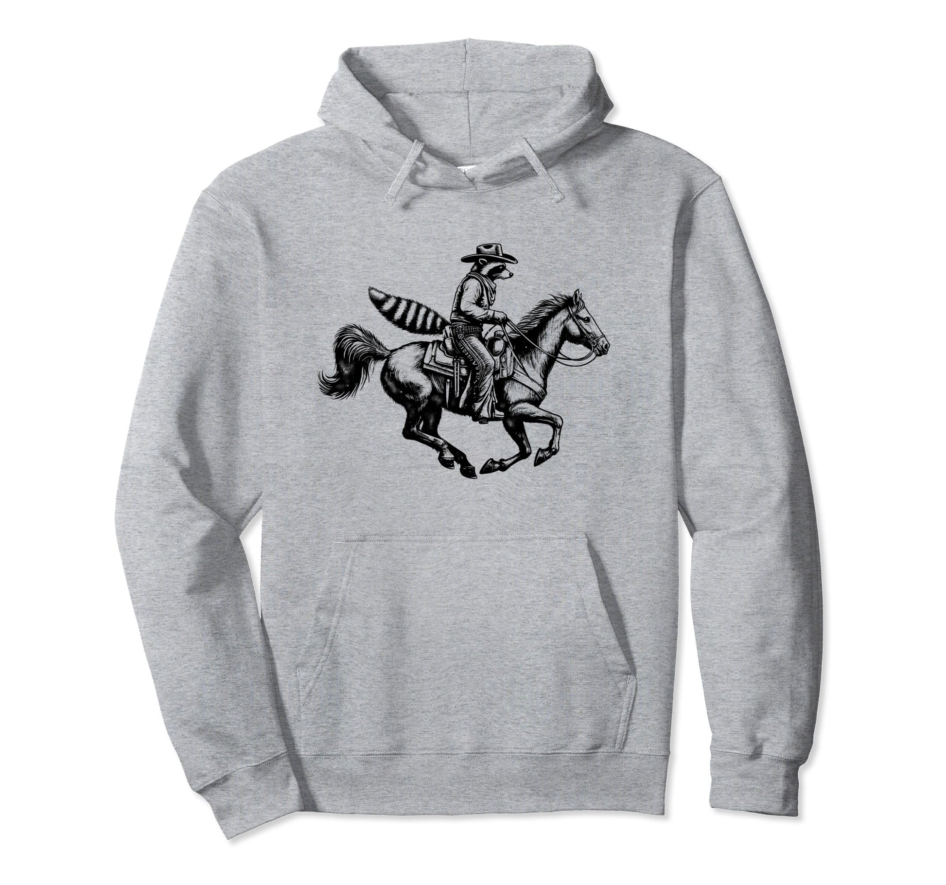 Cowboy Raccoon Riding Horse Hoodie - Unique Graphic Men Women - T-Shirt, Sweatshirt, Hoodie