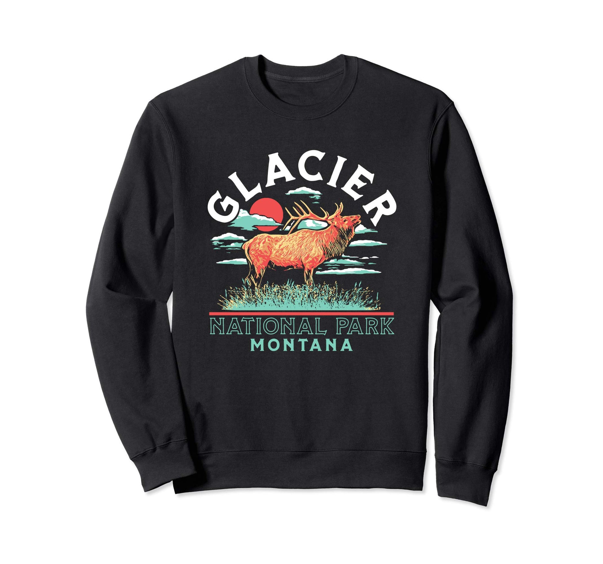 Bull Elk Glacier National Park Sweatshirt - Graphic Print Men Women - T-Shirt, Sweatshirt, Hoodie