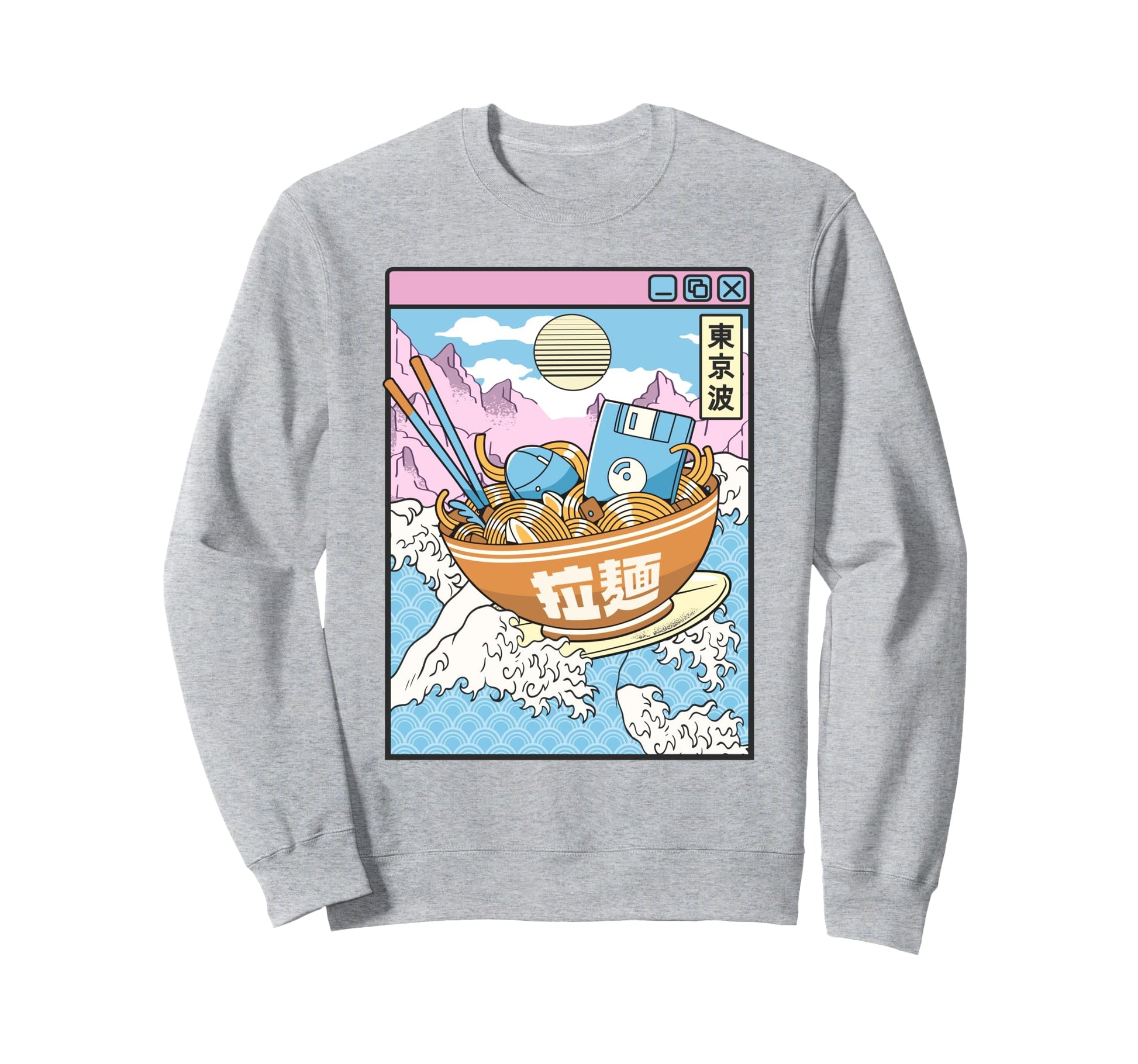 Surfing Digital Ramen Bowl Japanese Sweatshirt - Fun Novelty Design Unisex - T-Shirt, Sweatshirt, Hoodie