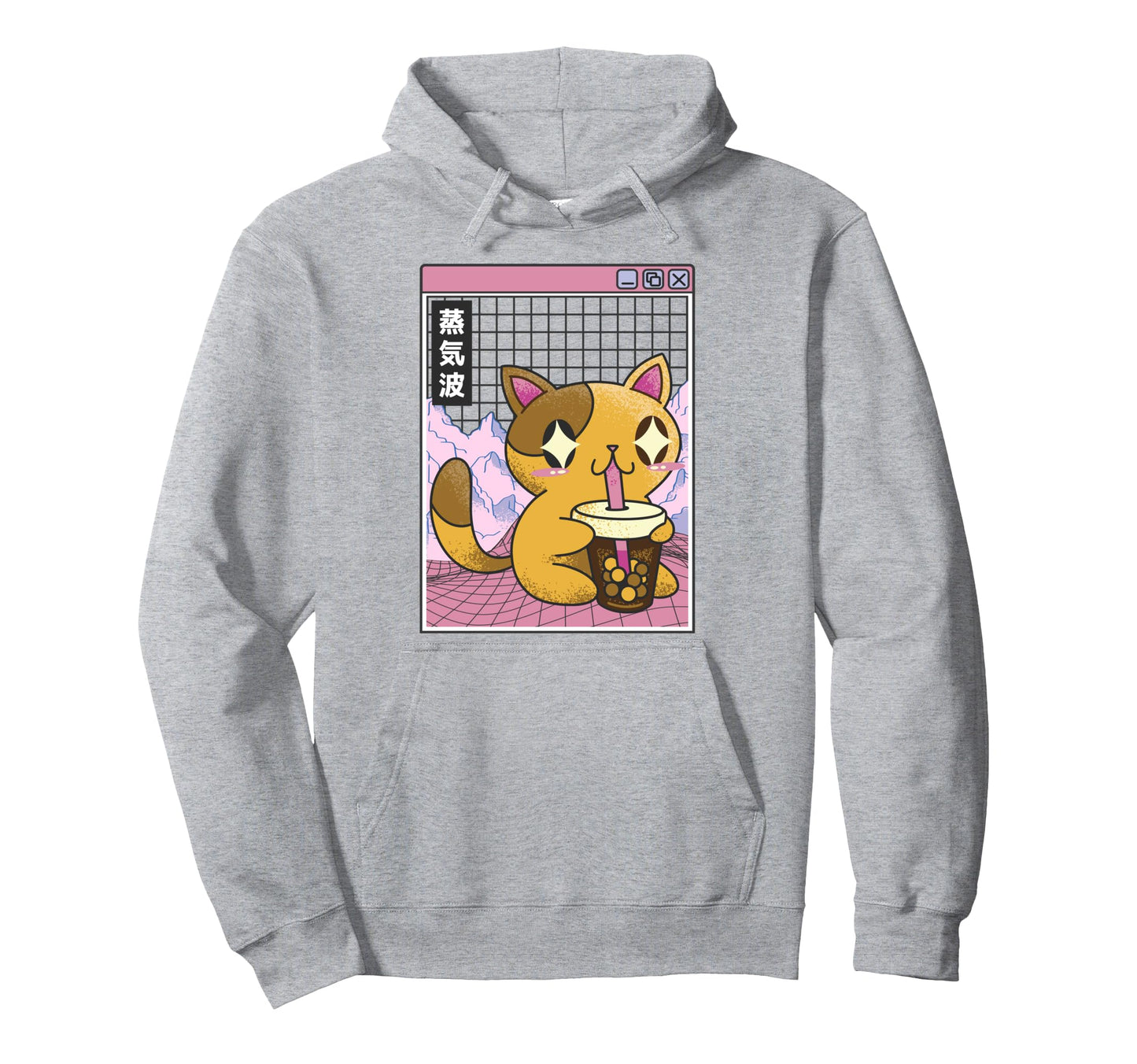 Cat Drinking Bubble Tea Kawaii Vaporwave Hoodie - Novelty Apparel Unisex - T-Shirt, Sweatshirt, Hoodie