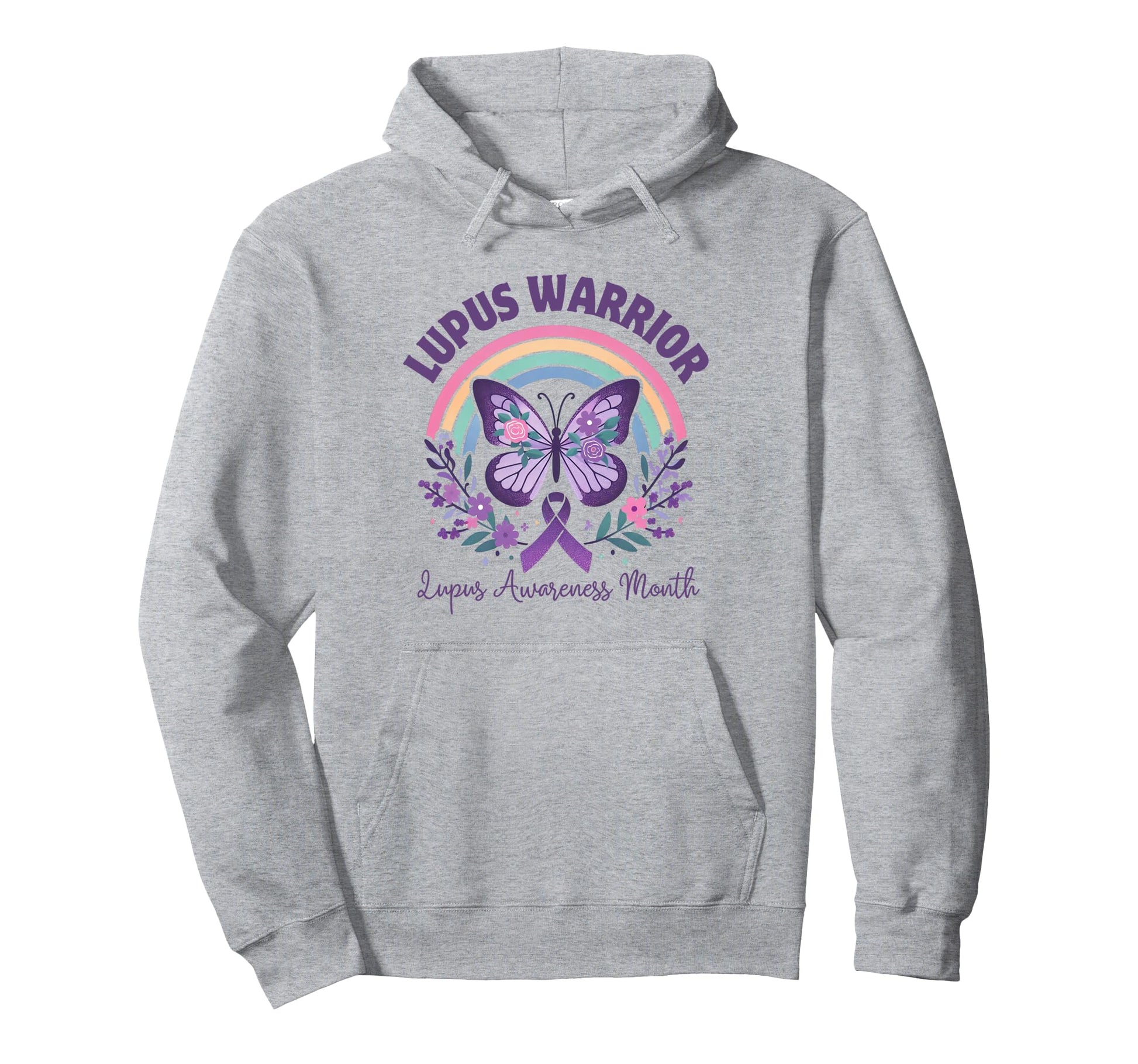 Lupus Warrior Purple Butterfly Floral Hoodie - Custom Art Print for Adults - T-Shirt, Sweatshirt, Hoodie
