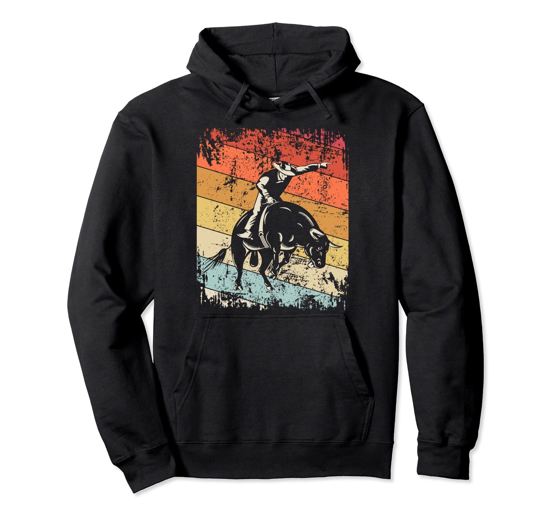 Bull Riding Cowboy Rodeo Distressed Hoodie - Fun Novelty Design Unisex - T-Shirt, Sweatshirt, Hoodie
