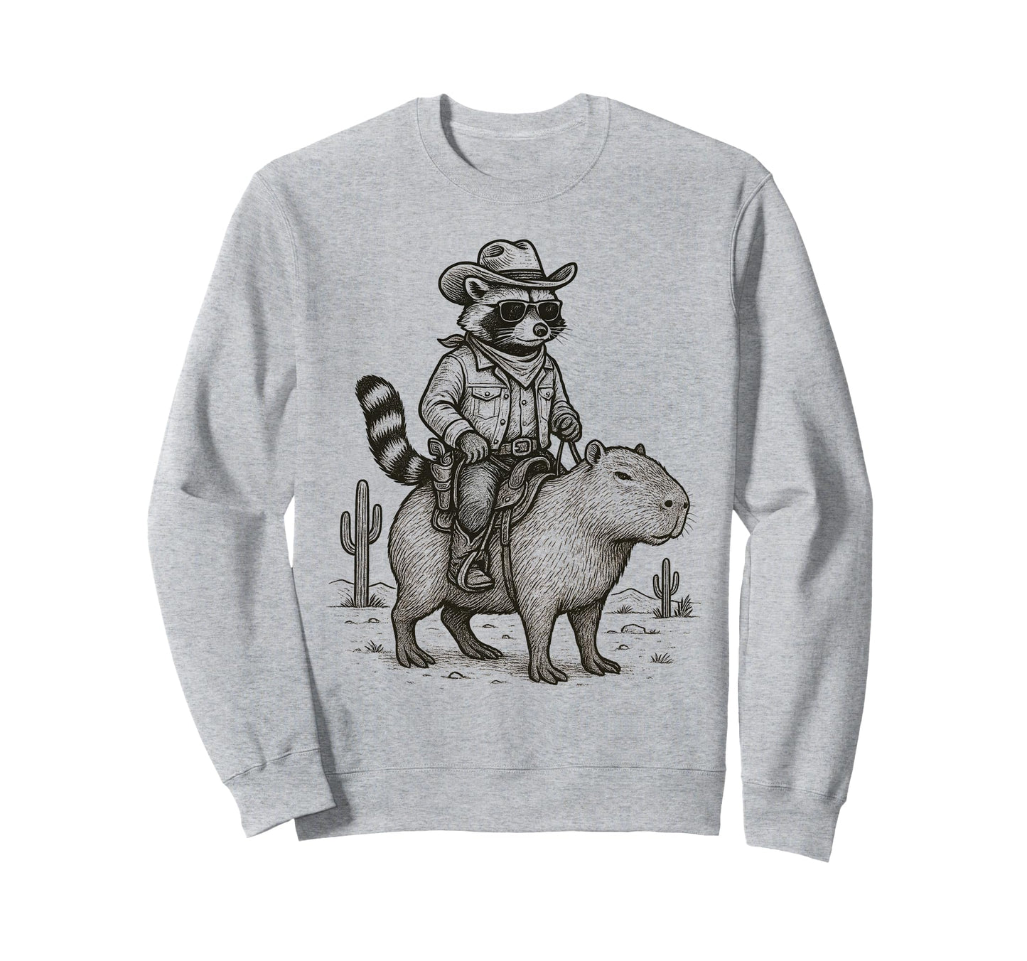 Country Cowboy Raccoon Riding Sweatshirt - Minimalist Print Unisex - T-Shirt, Sweatshirt, Hoodie