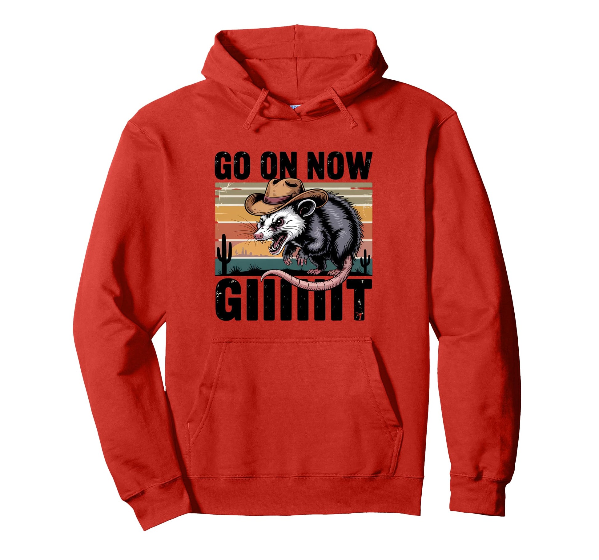 Western Country Cowboy Opossum Go Now Hoodie - Minimalist Print Men Women - T-Shirt, Sweatshirt, Hoodie