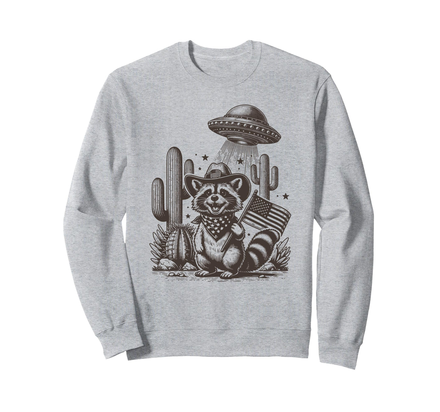 Ufo Raccoon Cowboy Desert American Sweatshirt - Novelty Apparel for Adults - T-Shirt, Sweatshirt, Hoodie