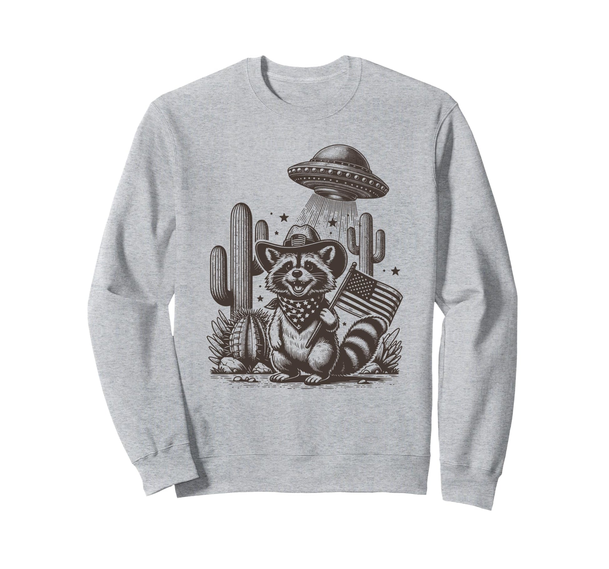 Ufo Raccoon Cowboy Desert American Sweatshirt - Novelty Apparel for Adults - T-Shirt, Sweatshirt, Hoodie