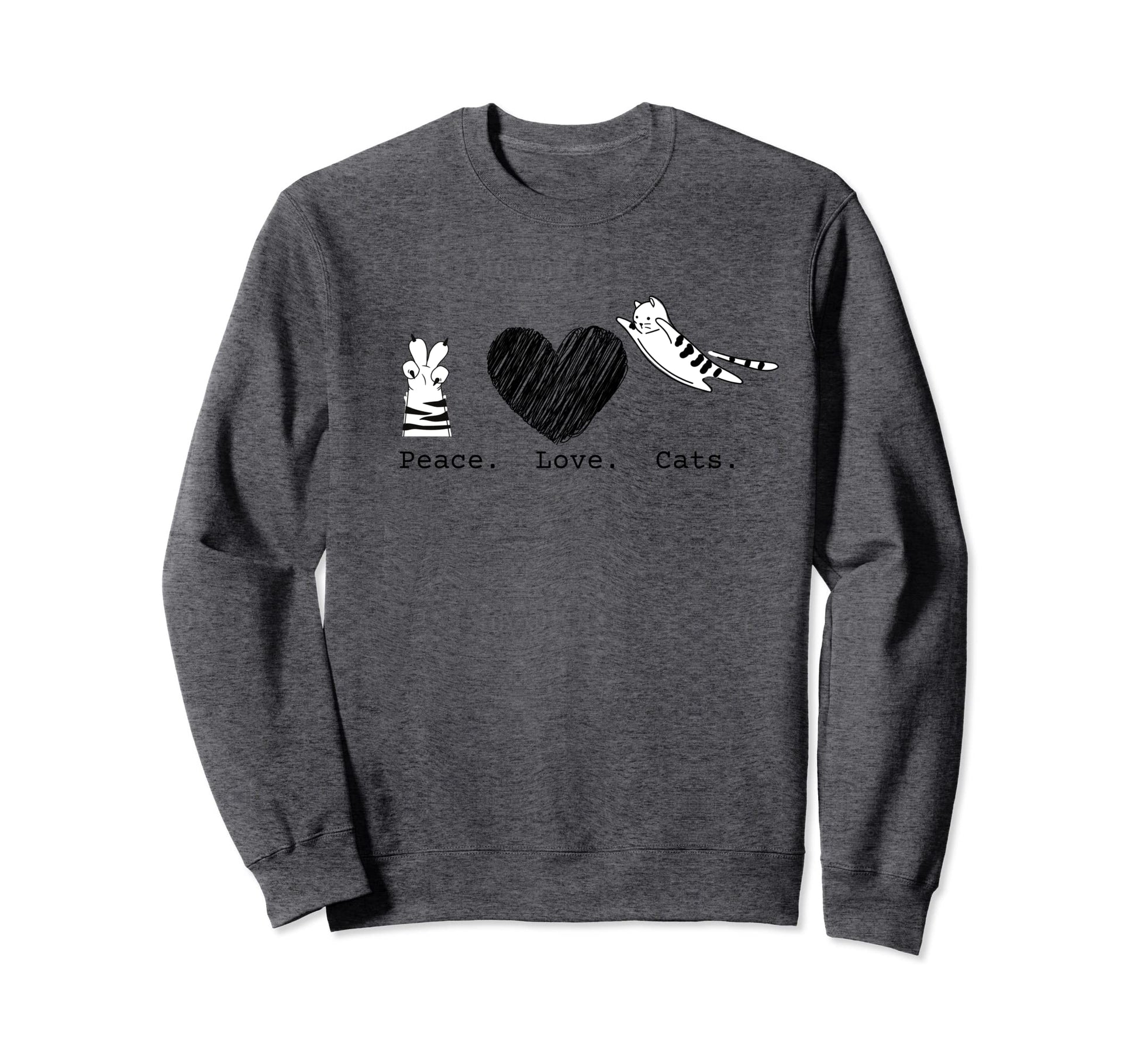 Peace Love Cats Hippy Sweatshirt - Casual Everyday Wear Men Women - T-Shirt, Sweatshirt, Hoodie