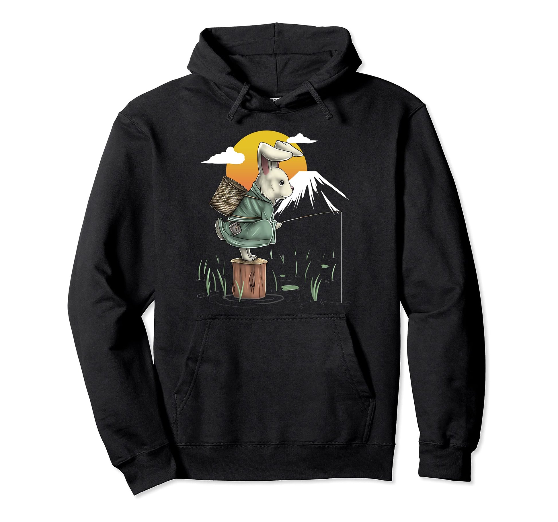 Rabbit Fishing Bunny Japanese Art Hoodie - Aesthetic Graphic Men Women - T-Shirt, Sweatshirt, Hoodie