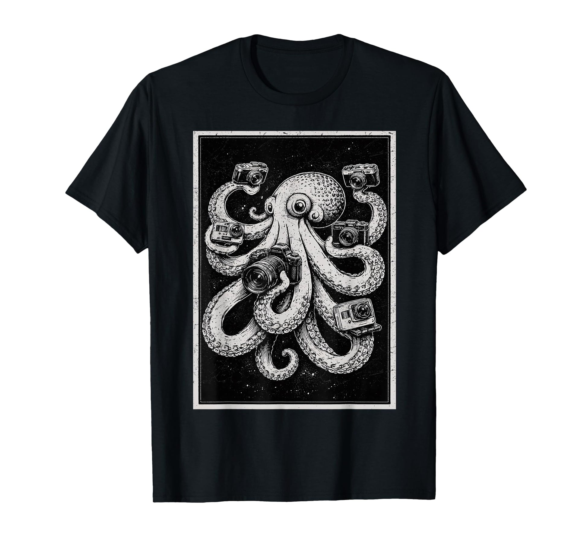 Camera Photographer Octopus Art T-Shirt - Trendy Graphic Men Women - T-Shirt, Sweatshirt, Hoodie