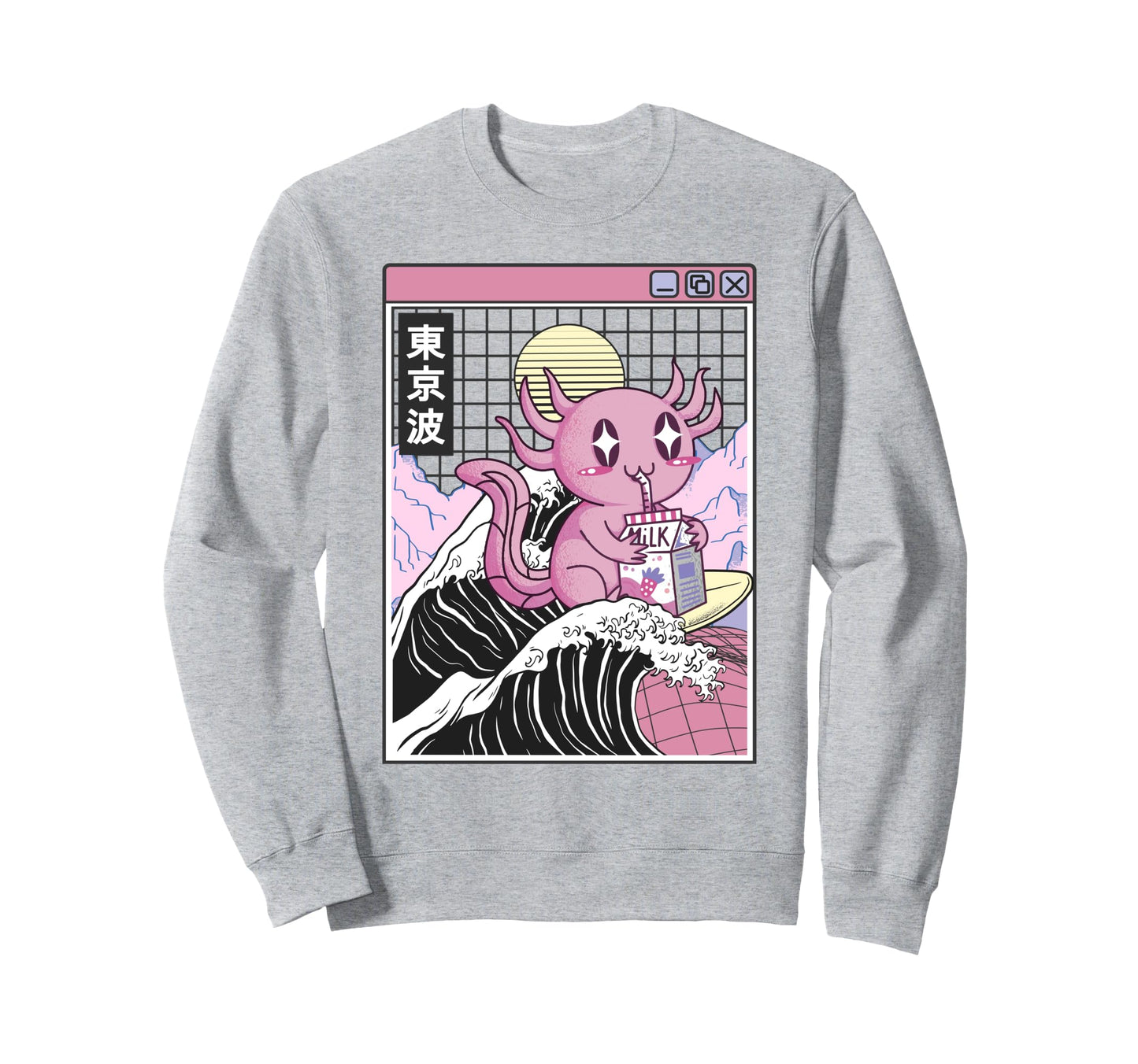 Axolotl Drinking Strawberry Milk Sweatshirt - Trendy Graphic Men Women - T-Shirt, Sweatshirt, Hoodie