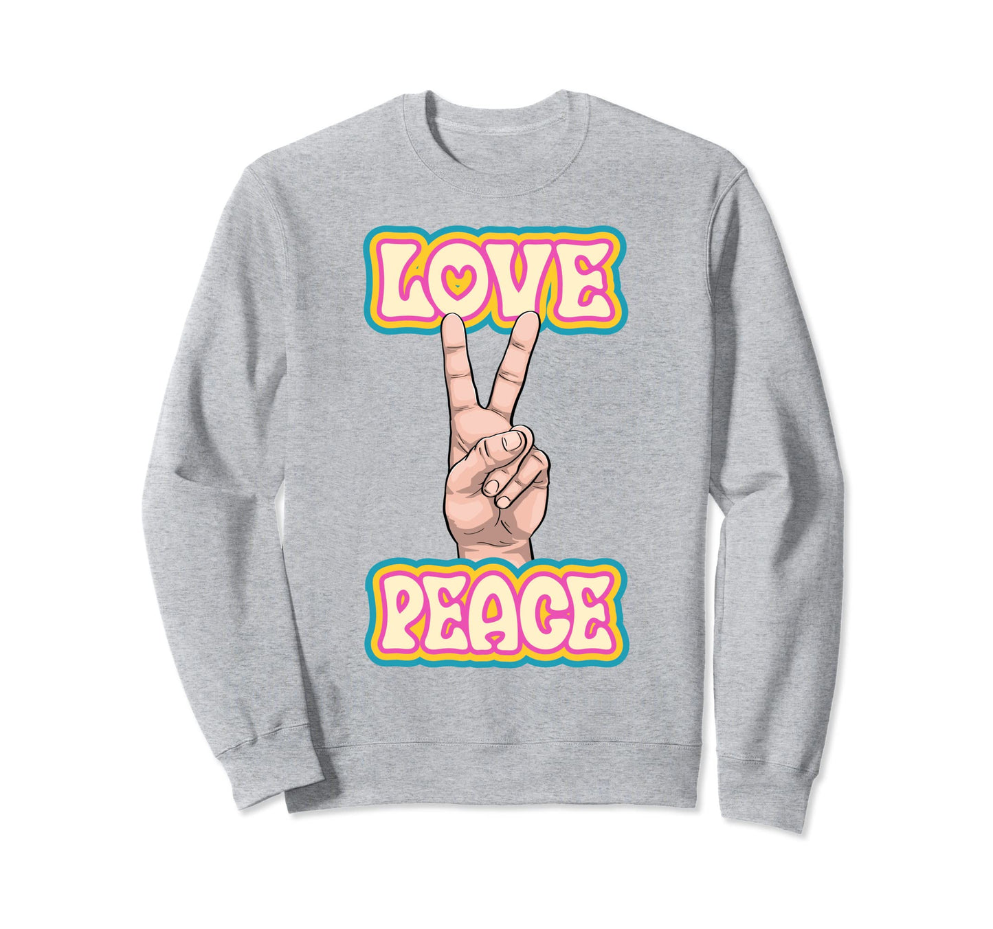 Peace Love Green Yellow Funny Hand Sweatshirt - Unique Graphic Men Women - T-Shirt, Sweatshirt, Hoodie