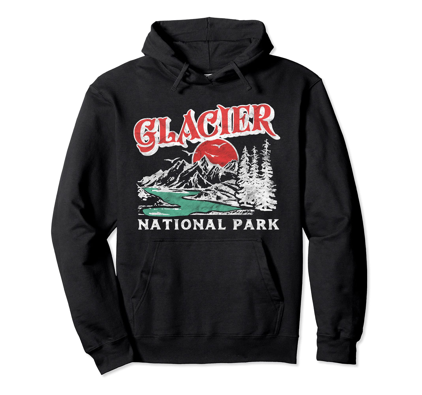 Glacier National Park 80S Mountains Hoodie - Minimalist Print Unisex - T-Shirt, Sweatshirt, Hoodie