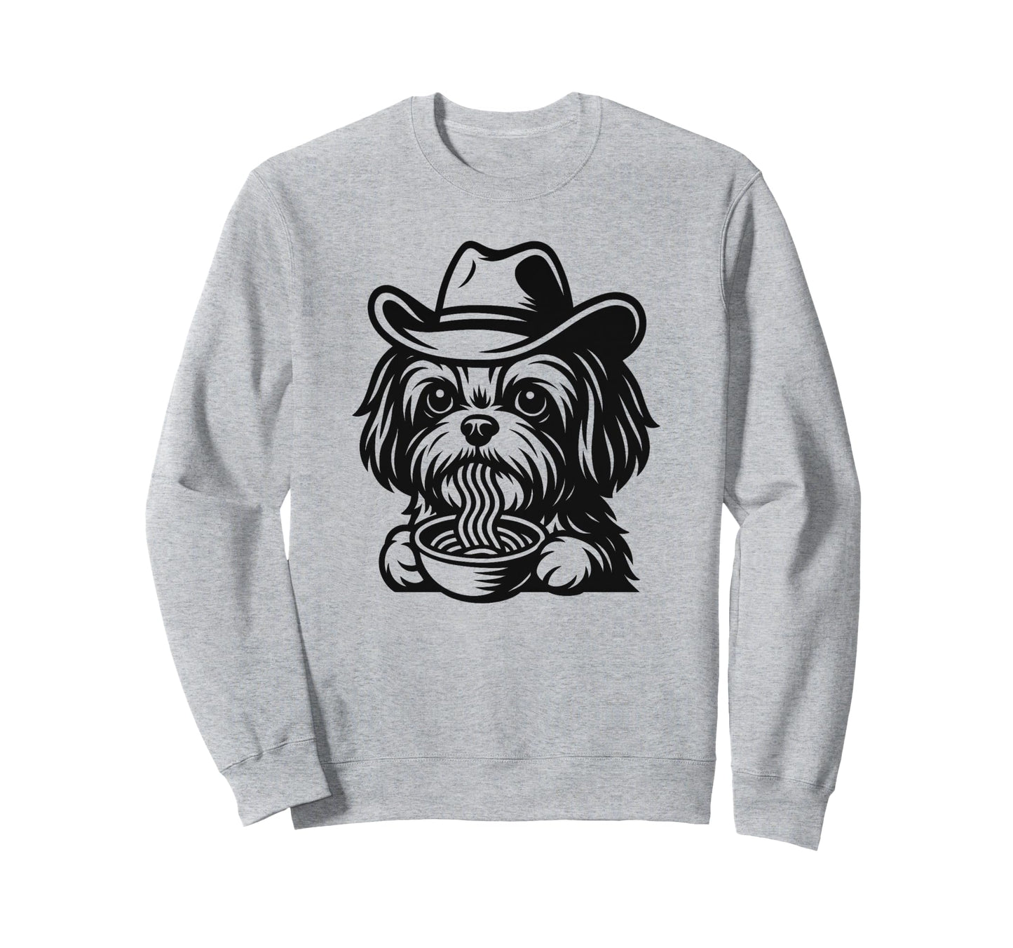 Shih Tzu Eating Ramen Noodles Sweatshirt - Graphic Print for Adults - T-Shirt, Sweatshirt, Hoodie