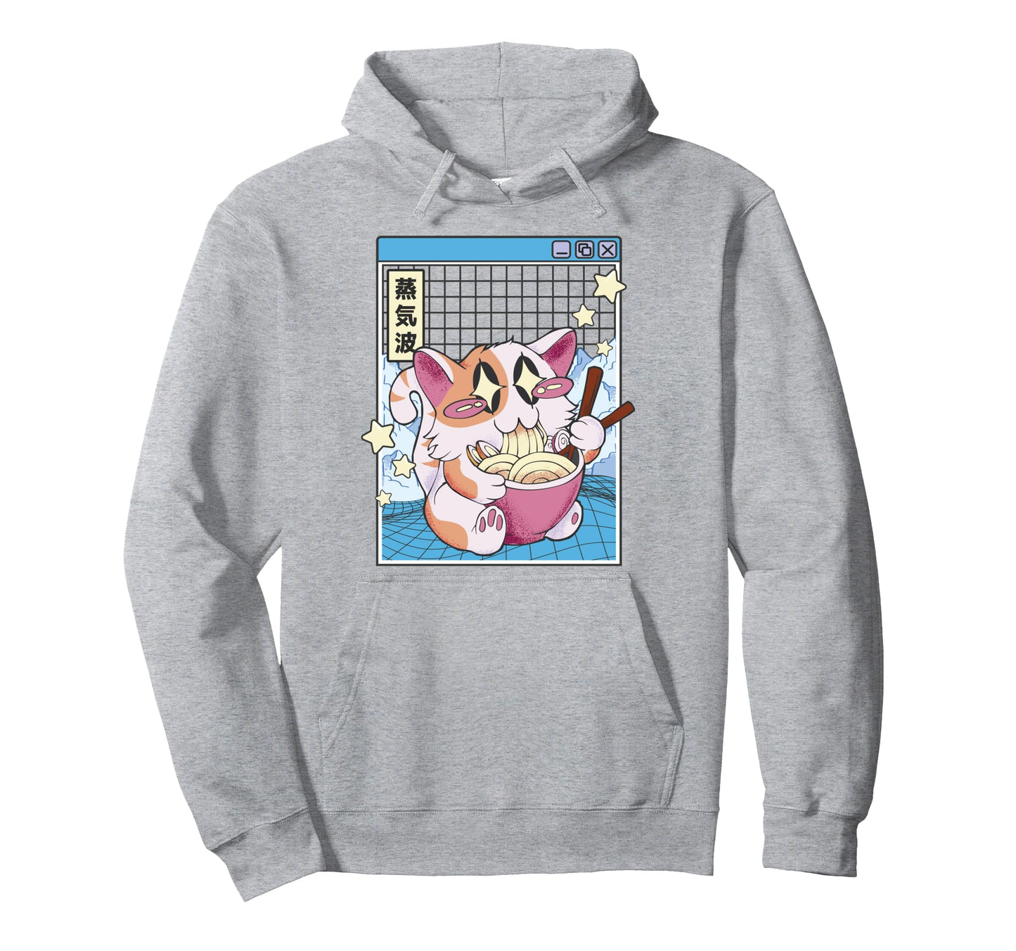 Cat Ramen Noodles Kawaii Vaporwave Hoodie - Minimalist Print for Adults - T-Shirt, Sweatshirt, Hoodie
