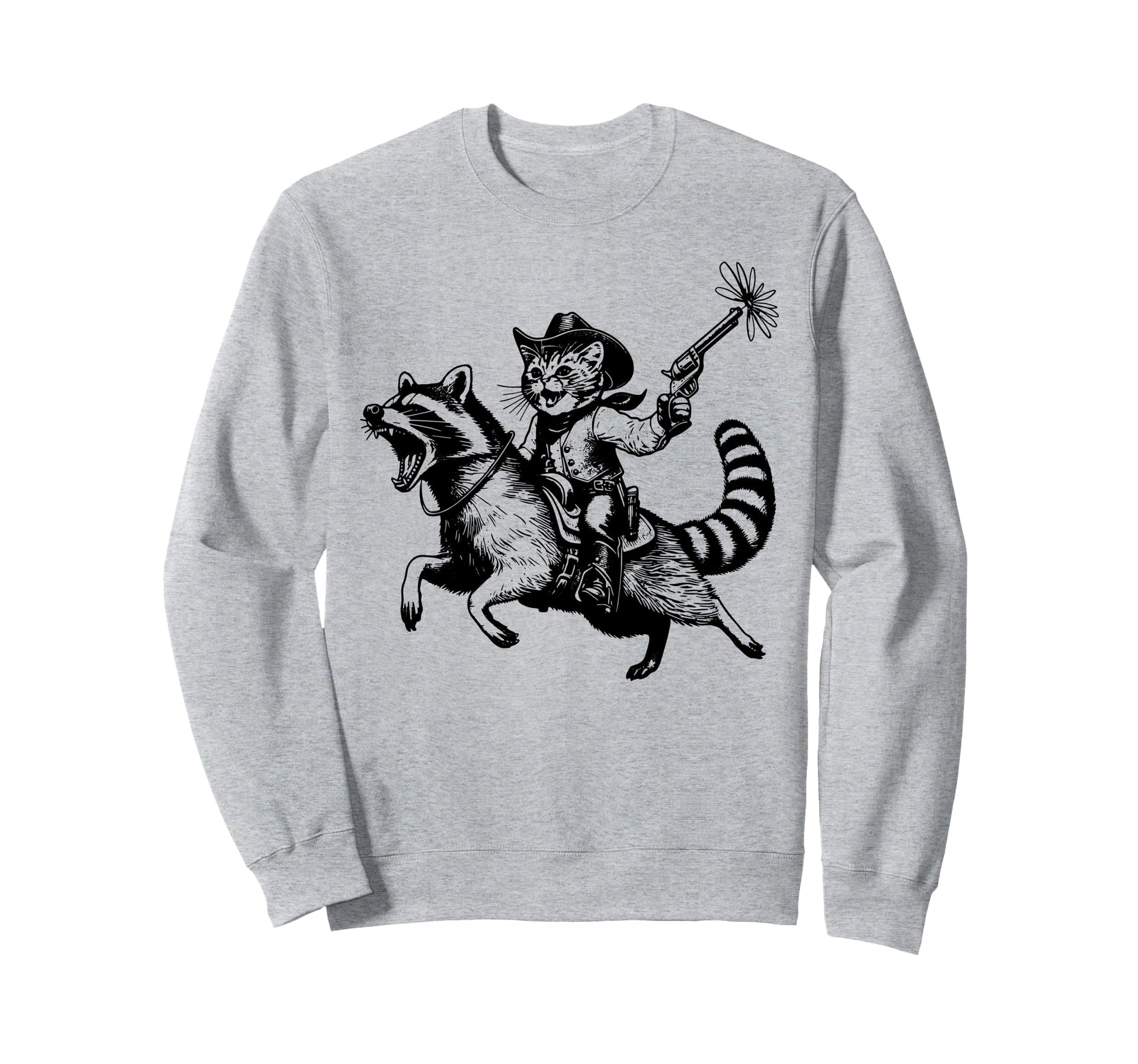 90S Cowboy Cat Riding Raccoon Sweatshirt - Streetwear Style Men Women - T-Shirt, Sweatshirt, Hoodie