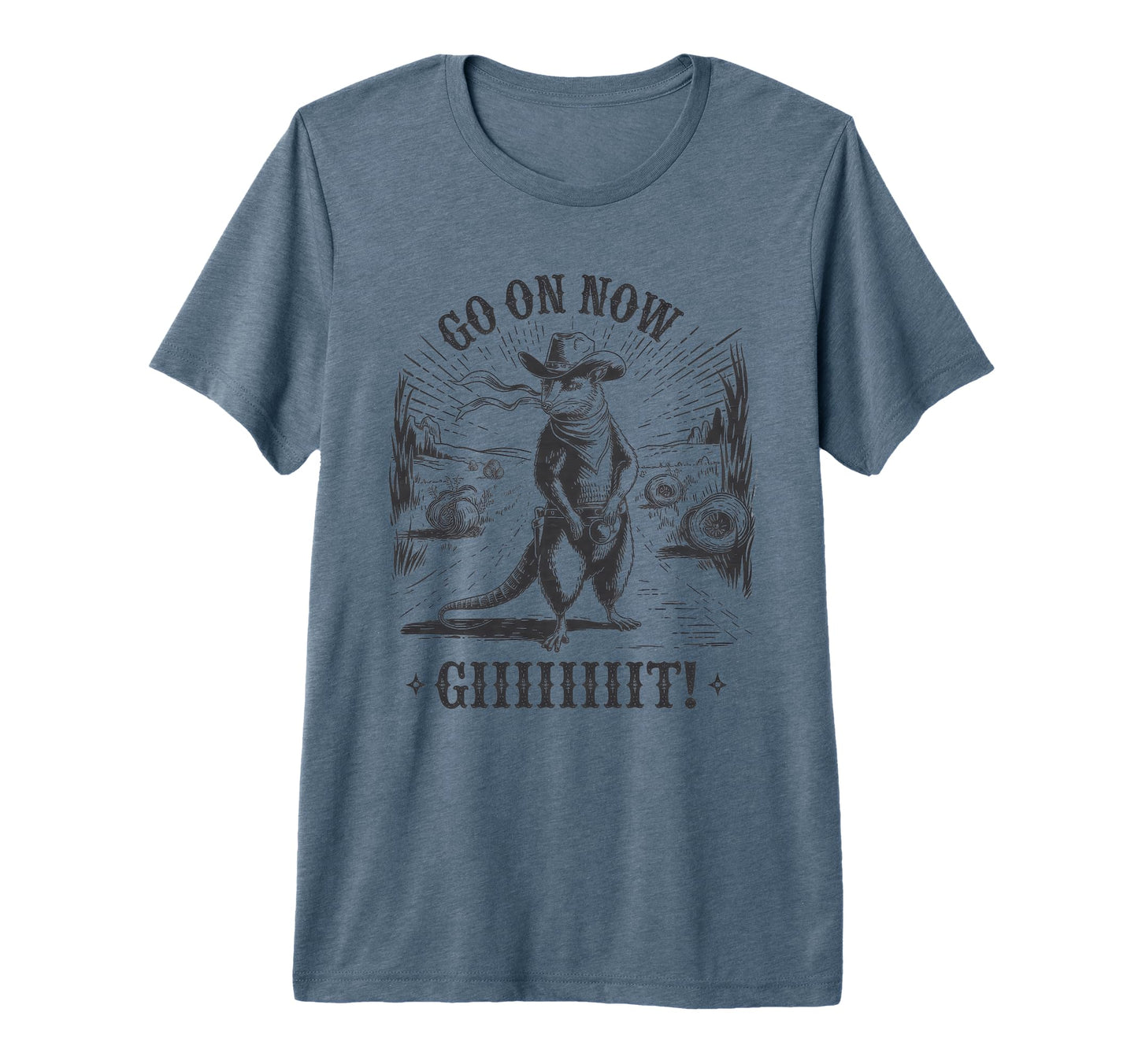 Go Now Git Cowboy Opossum Country T-Shirt - Minimalist Print Unisex - T-Shirt, Sweatshirt, Hoodie