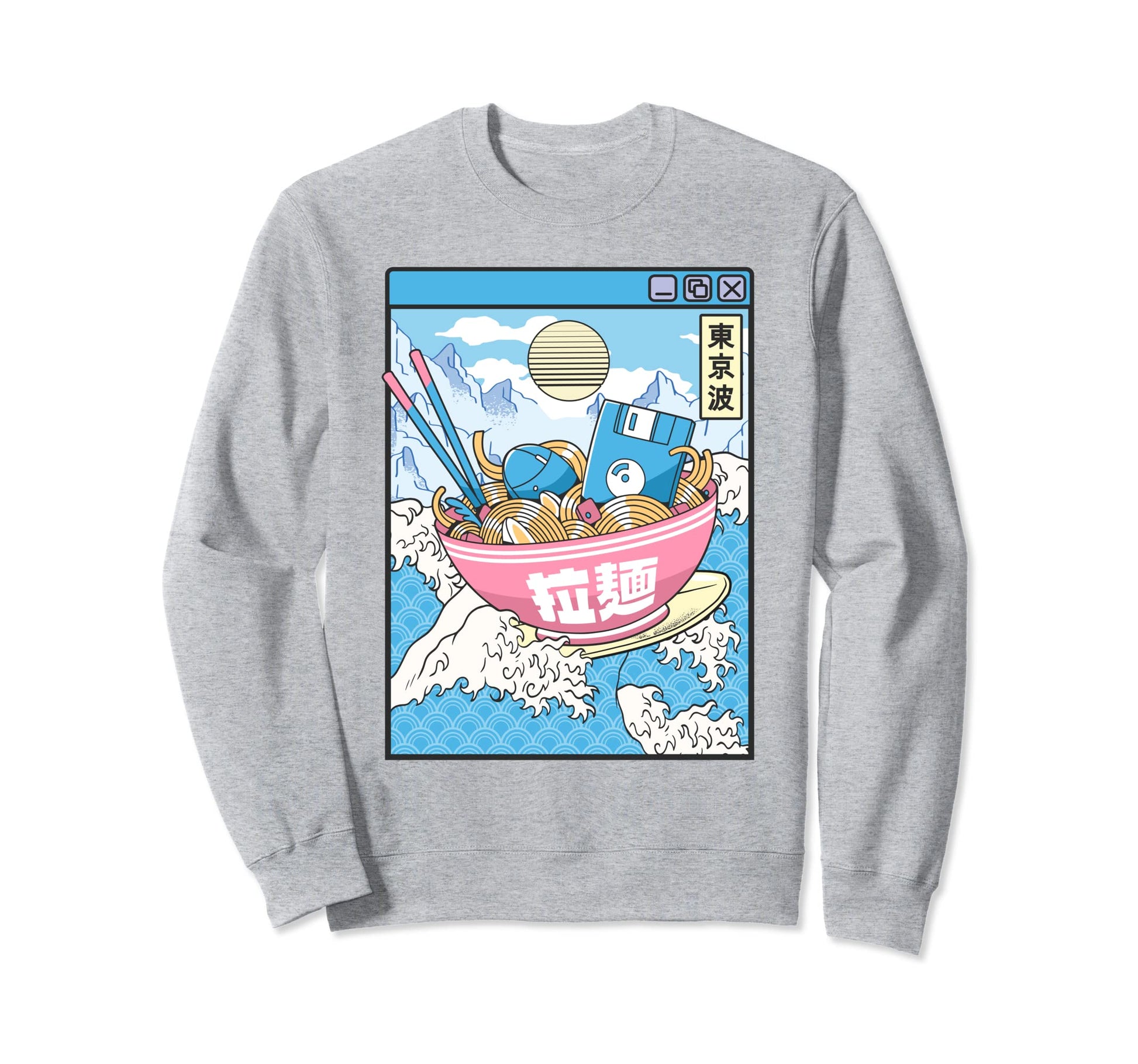 Digital Ramen Bowl Surfing Sweatshirt - Minimalist Print for Adults - T-Shirt, Sweatshirt, Hoodie